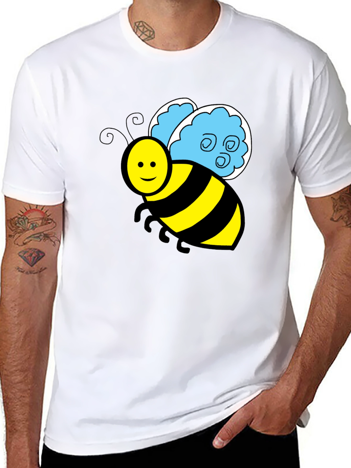 Black Cartoon Bee Graphic T-Shirt - Black Crew Neck Tee view 8