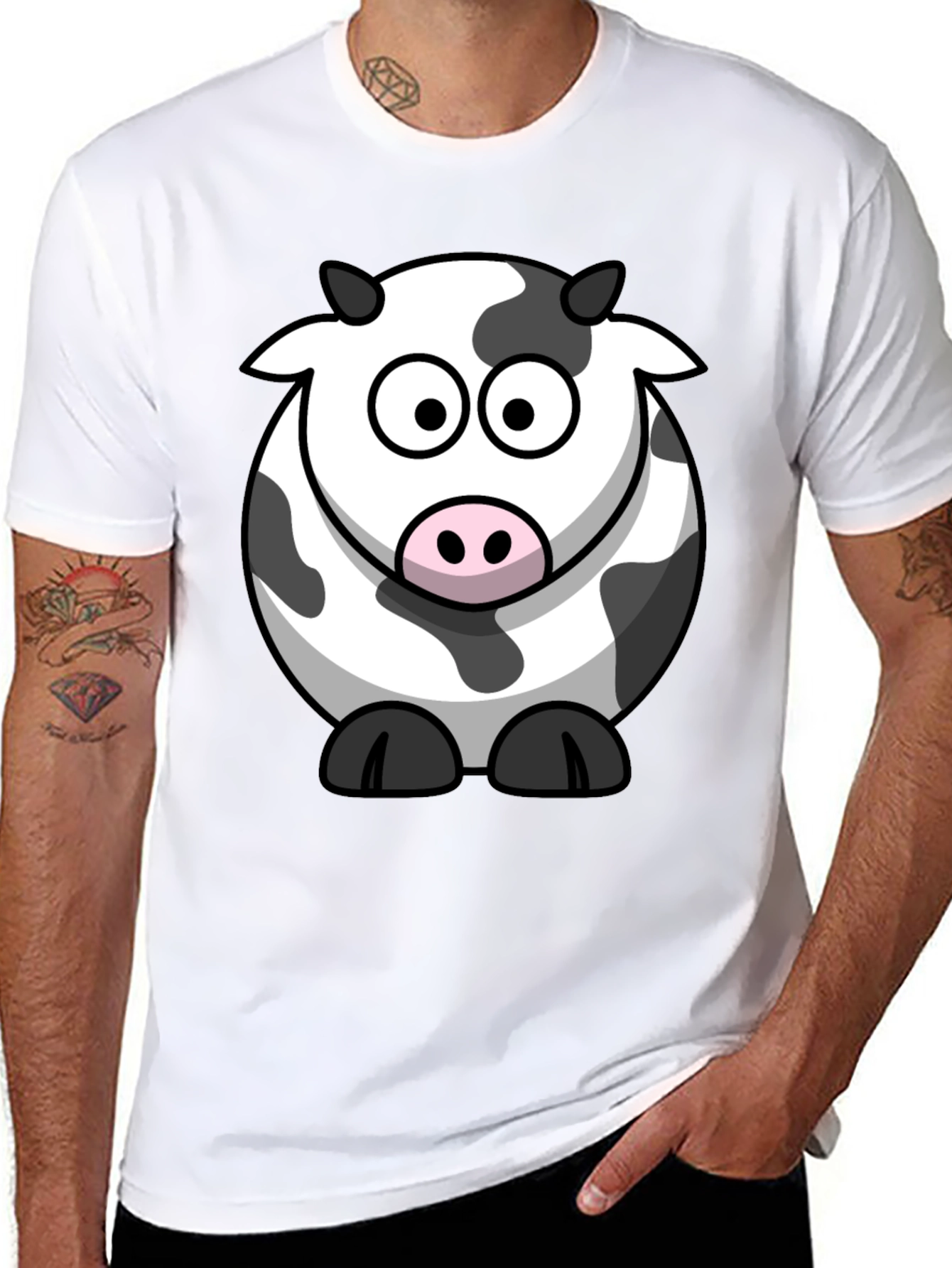 Black Cartoon Cow Graphic Tee - Black Cotton Comfort view 8