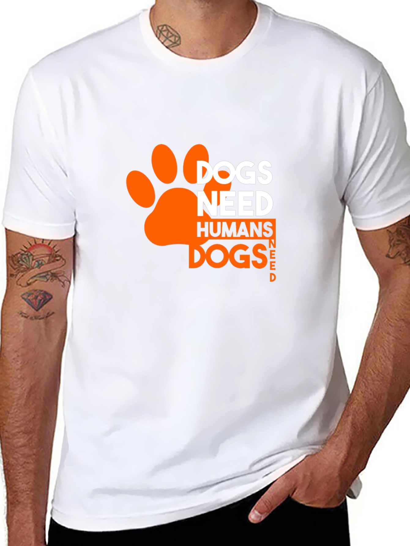Black Dogs Need Humans T-Shirt - Black, Paw Print Design view 8