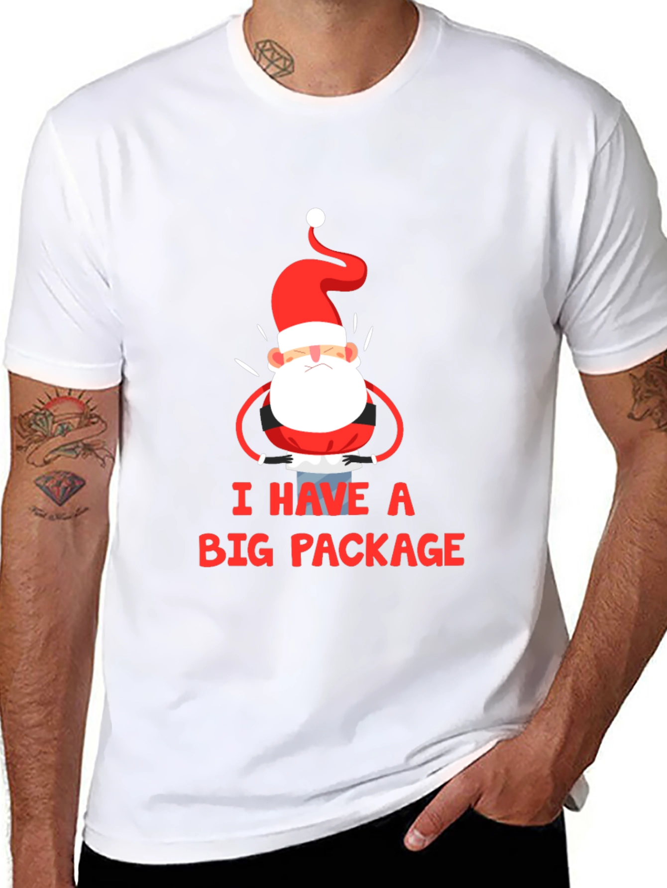 Black I Have a Big Package Graphic Tee Santa Christmas Holiday Shirt view 8