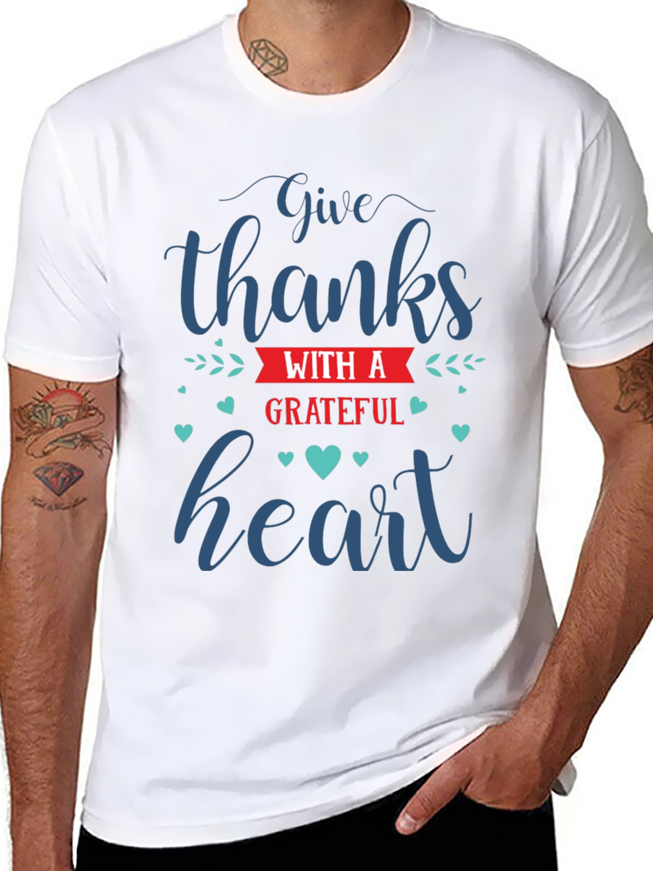 Black Give Thanks Grateful Heart Graphic T-Shirt view 8