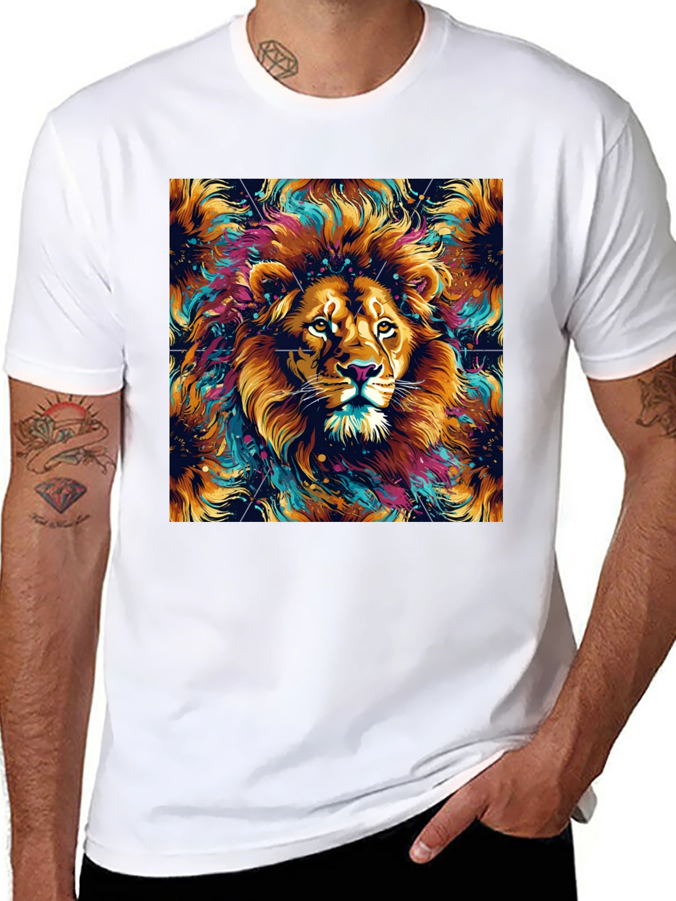 Black Lion Art Graphic Black T-Shirt view 8