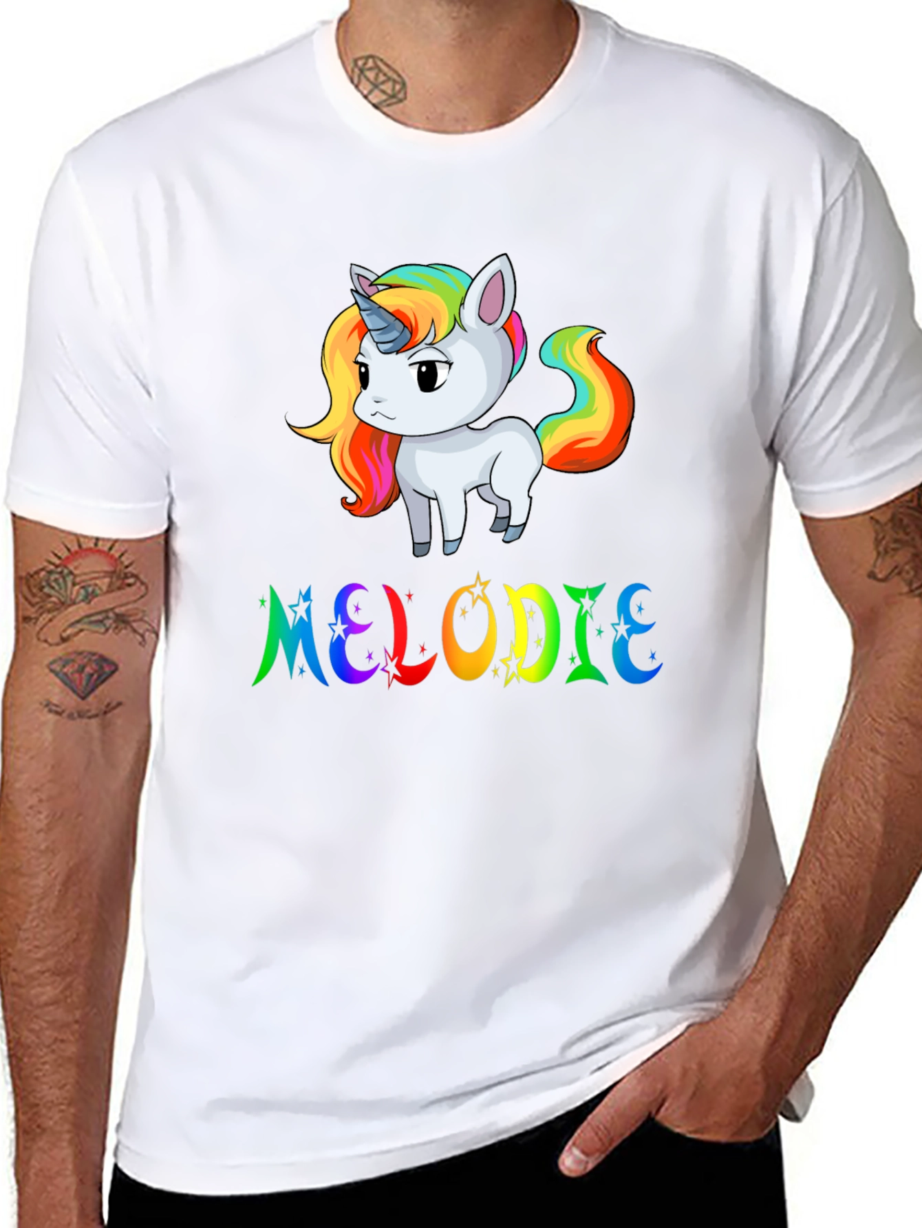 Black Rainbow Unicorn MELODIE Custom T-Shirt view 8