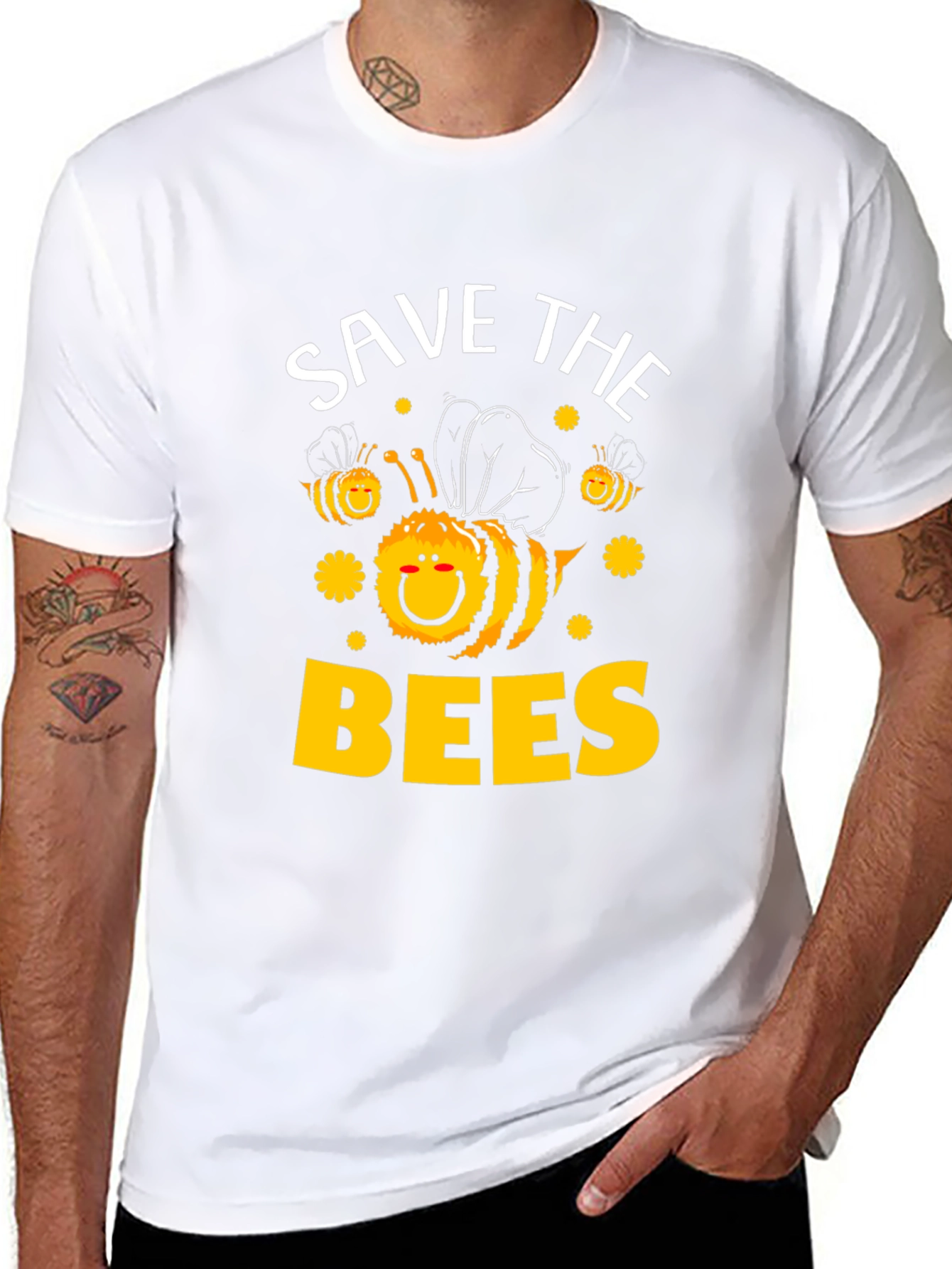 Black Save the Bees T-Shirt - Black, Cute Bee Graphic view 8
