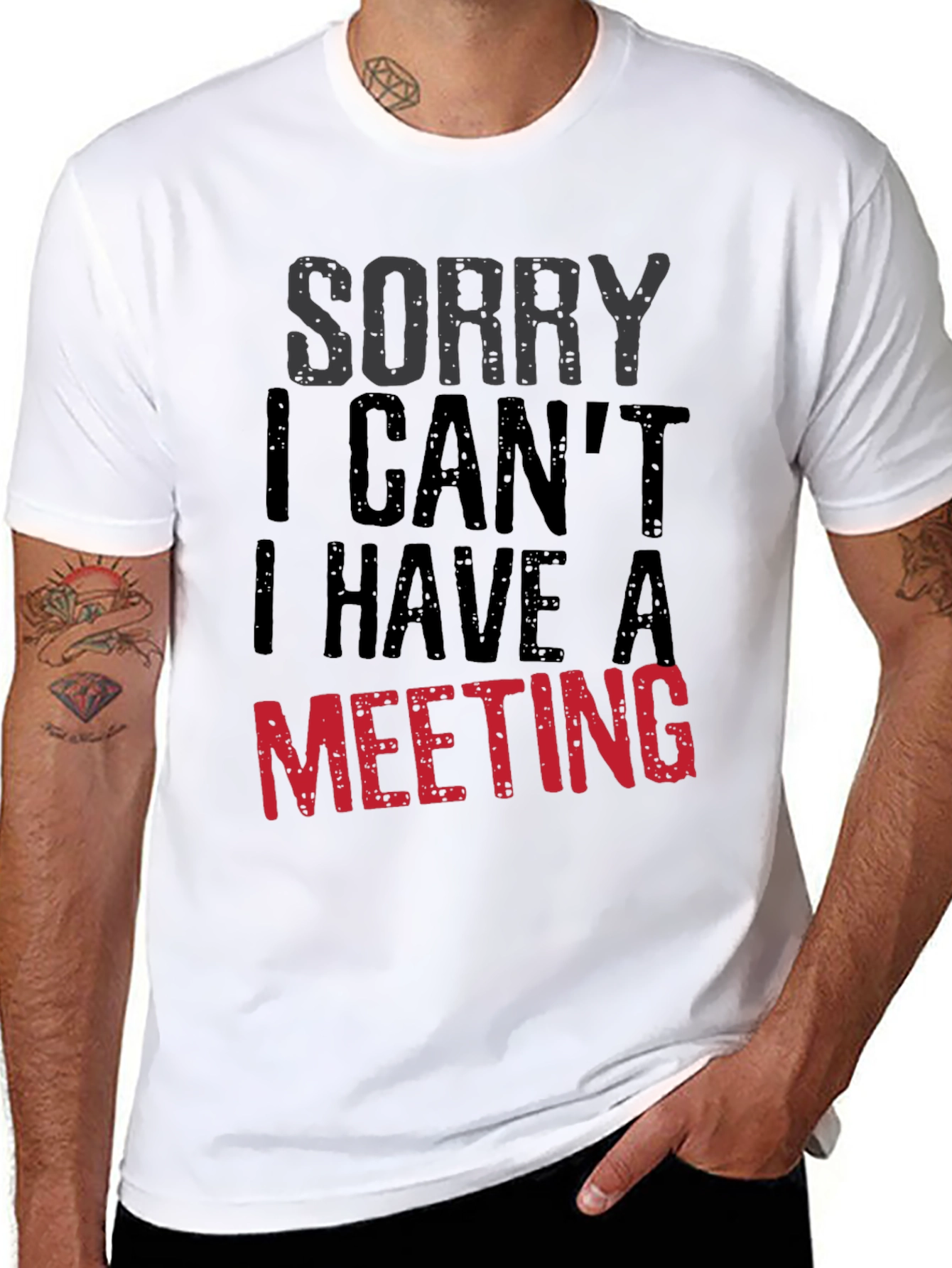 Black Sorry I Can't Meeting Black T-Shirt view 8