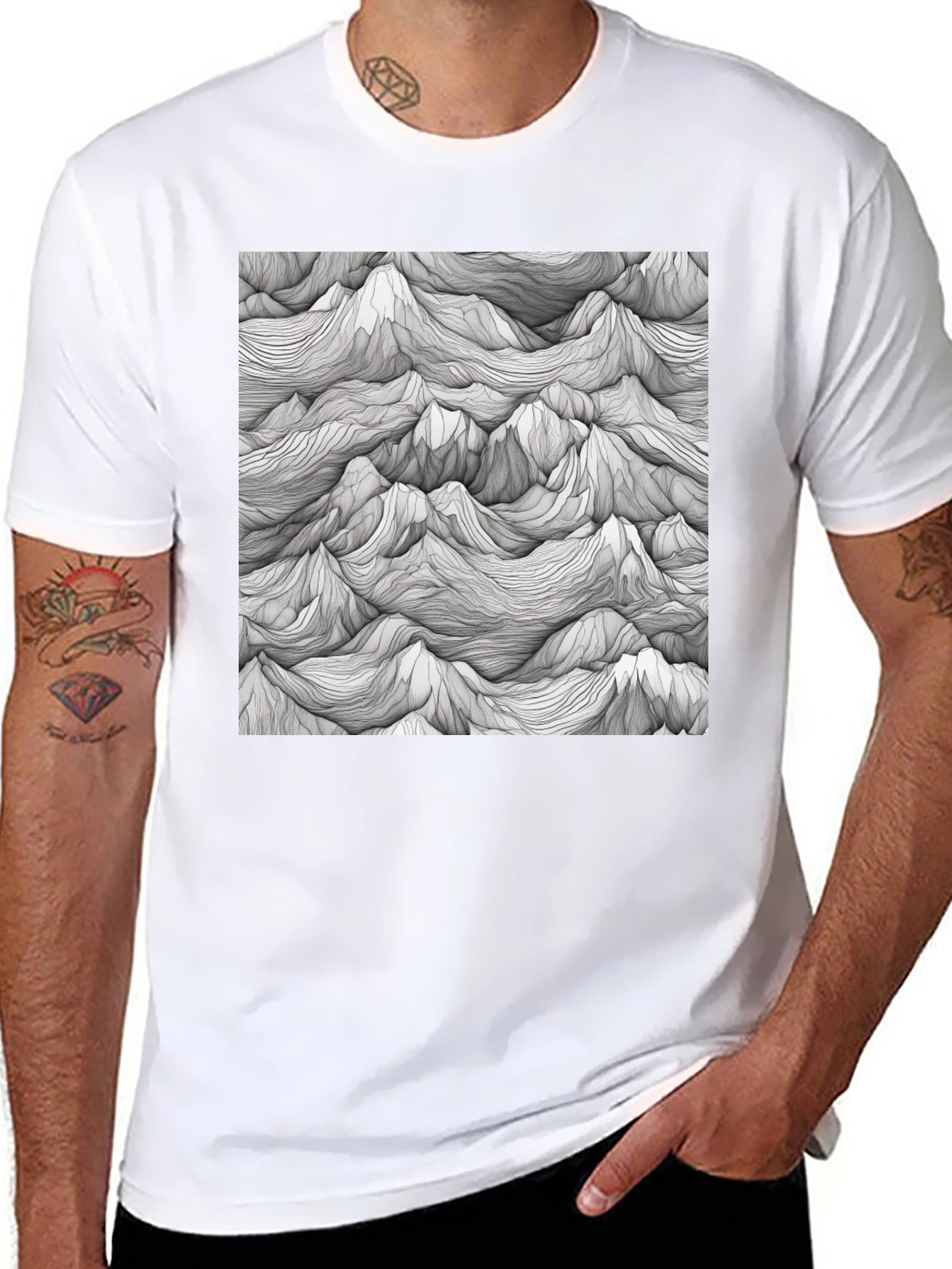 Black Abstract Mountainscape Tee - Graphic Print T-Shirt view 8