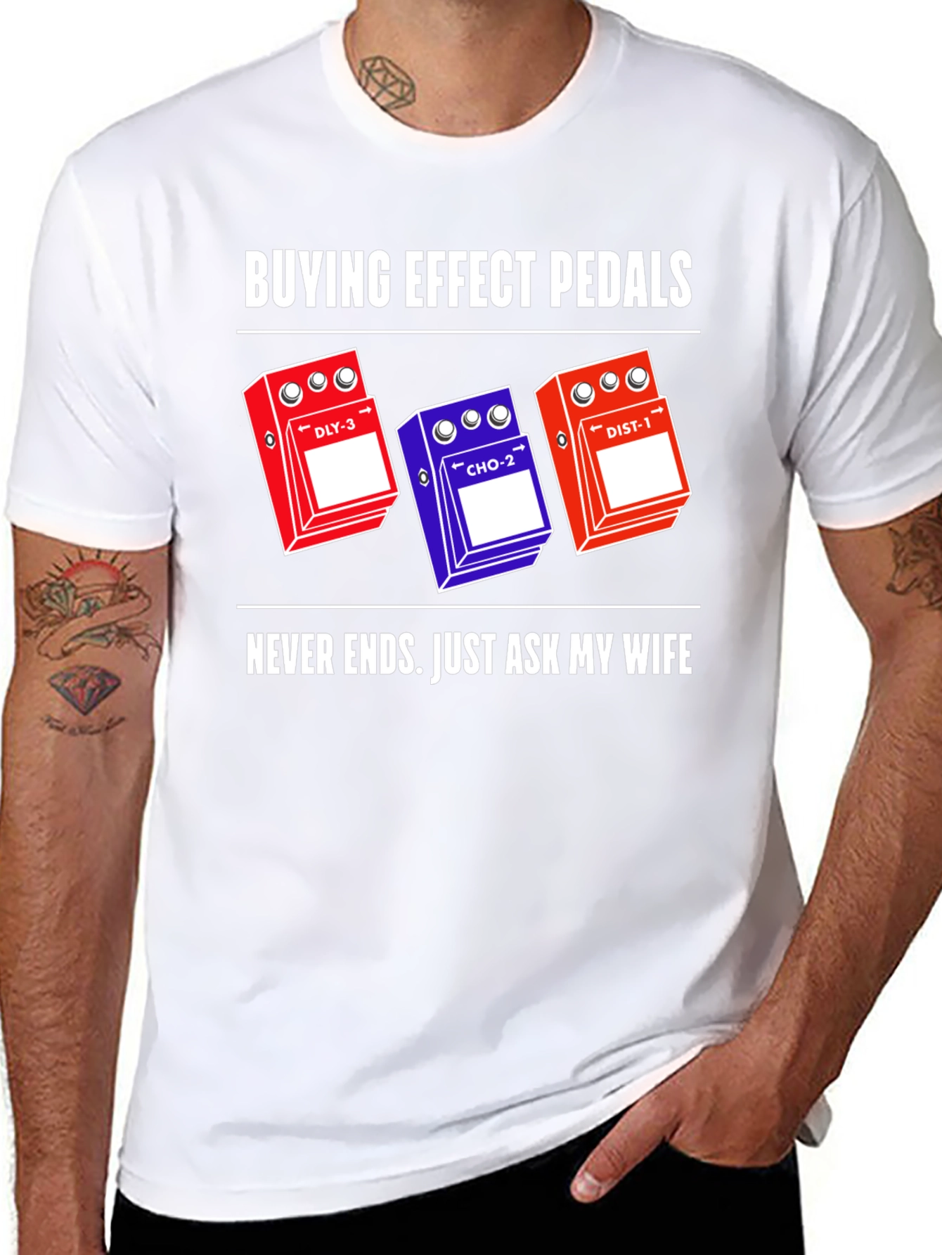 Black Buying Effect Pedals T-Shirt, Guitar Humor Tee view 8