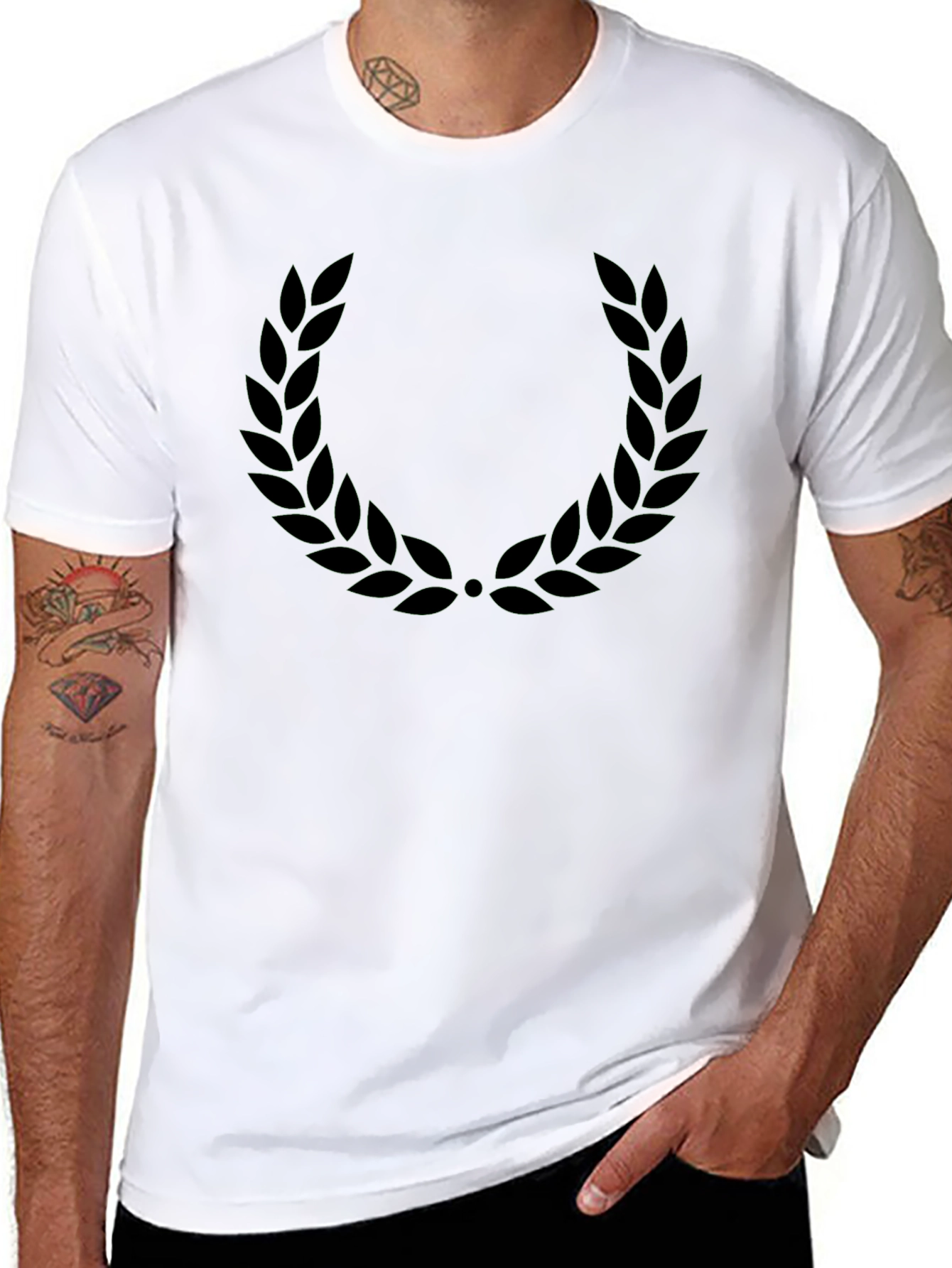 Black Men's Black T-Shirt with Laurel Wreath Design view 8