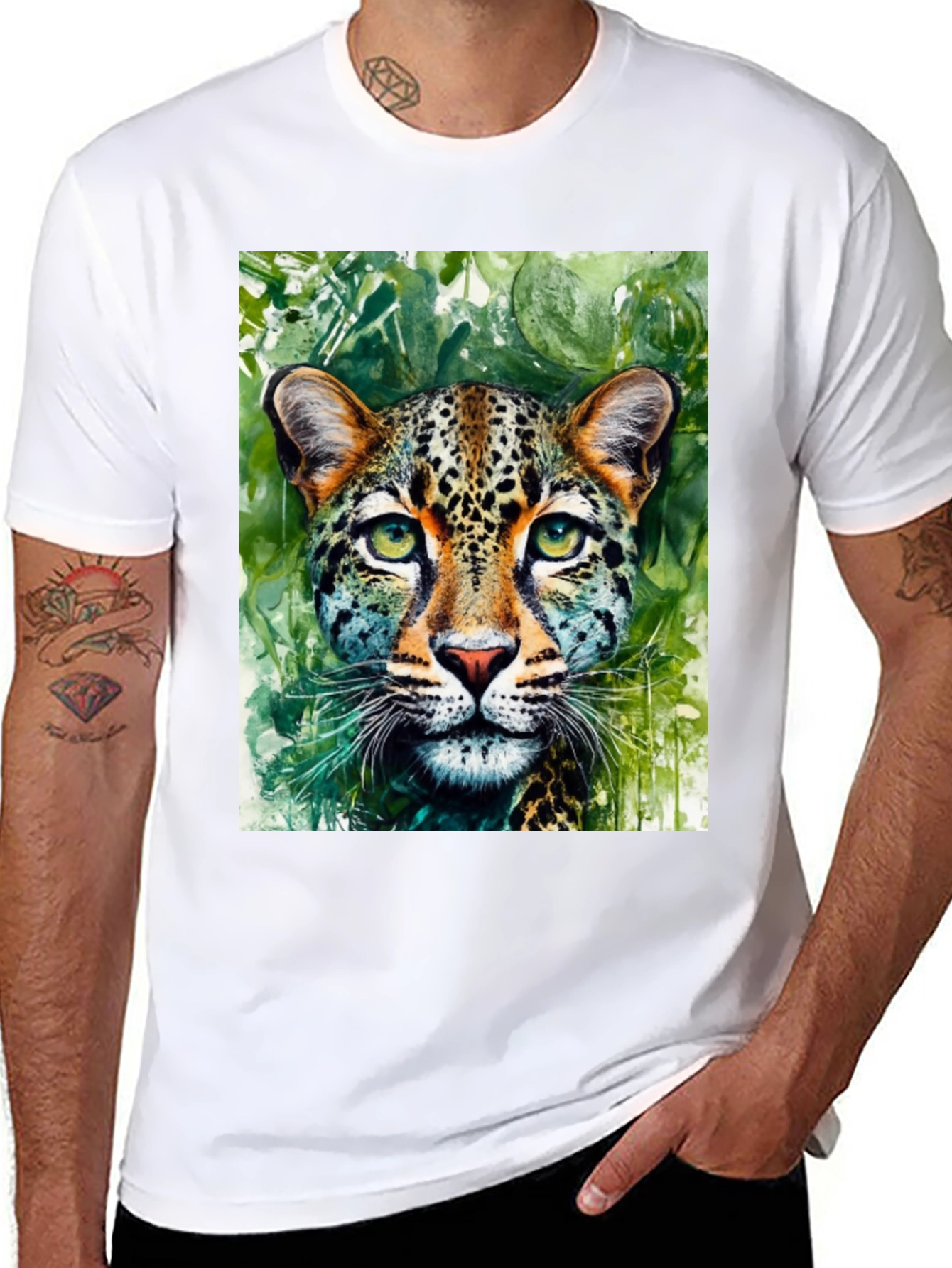 Black Leopard Graphic Tee - Wildlife Art Shirt view 8