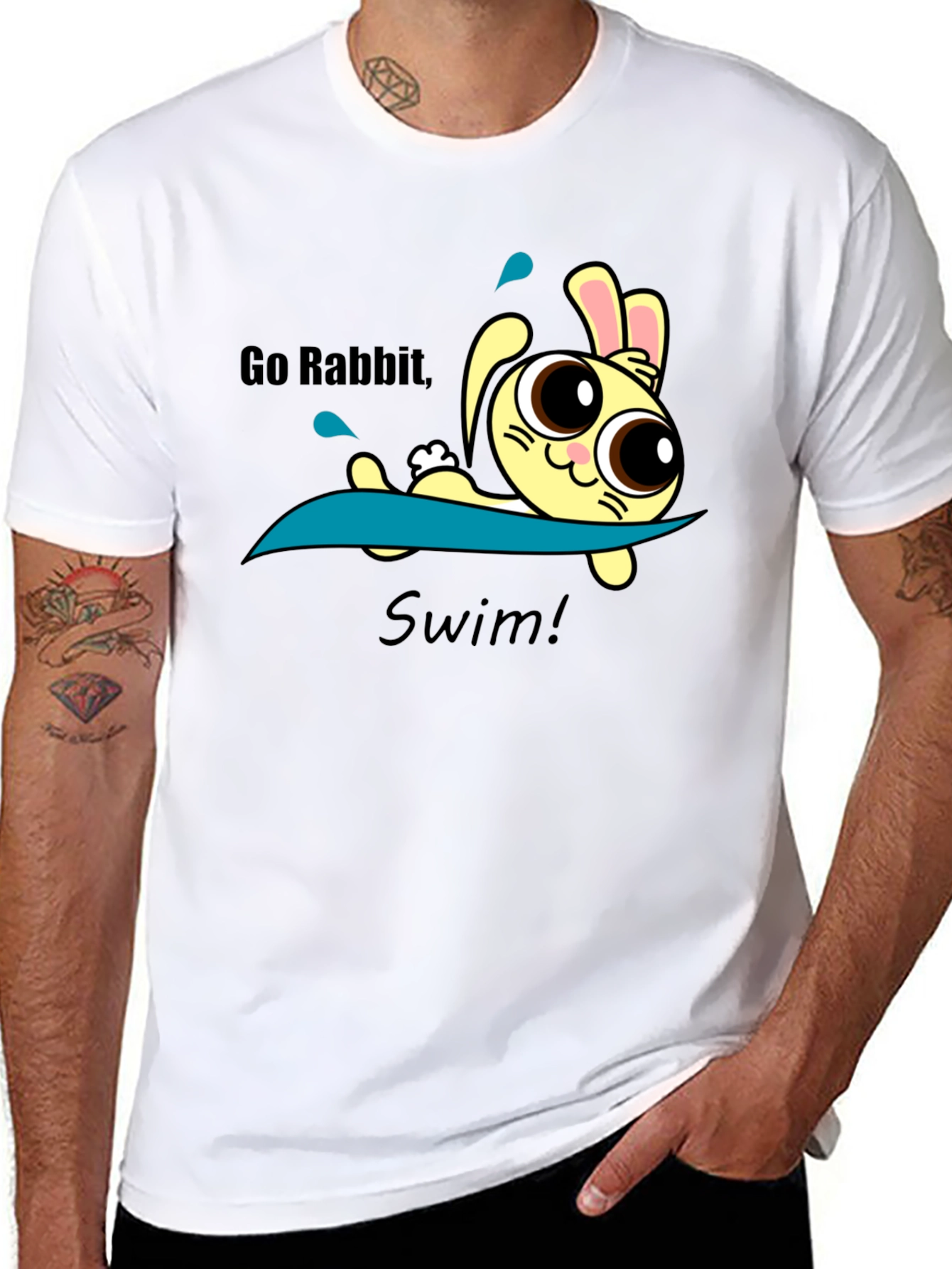 Black Go Rabbit Swim Graphic Tee - Black Cotton Blend view 8