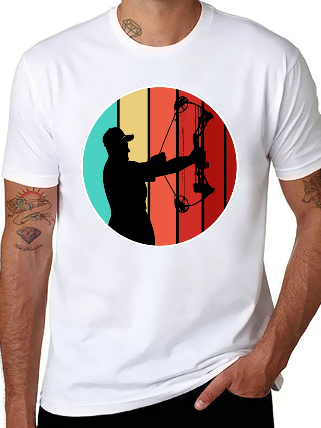 Black Archery Silhouette Tee - Retro Style Bow Hunter T-Shirt view 8