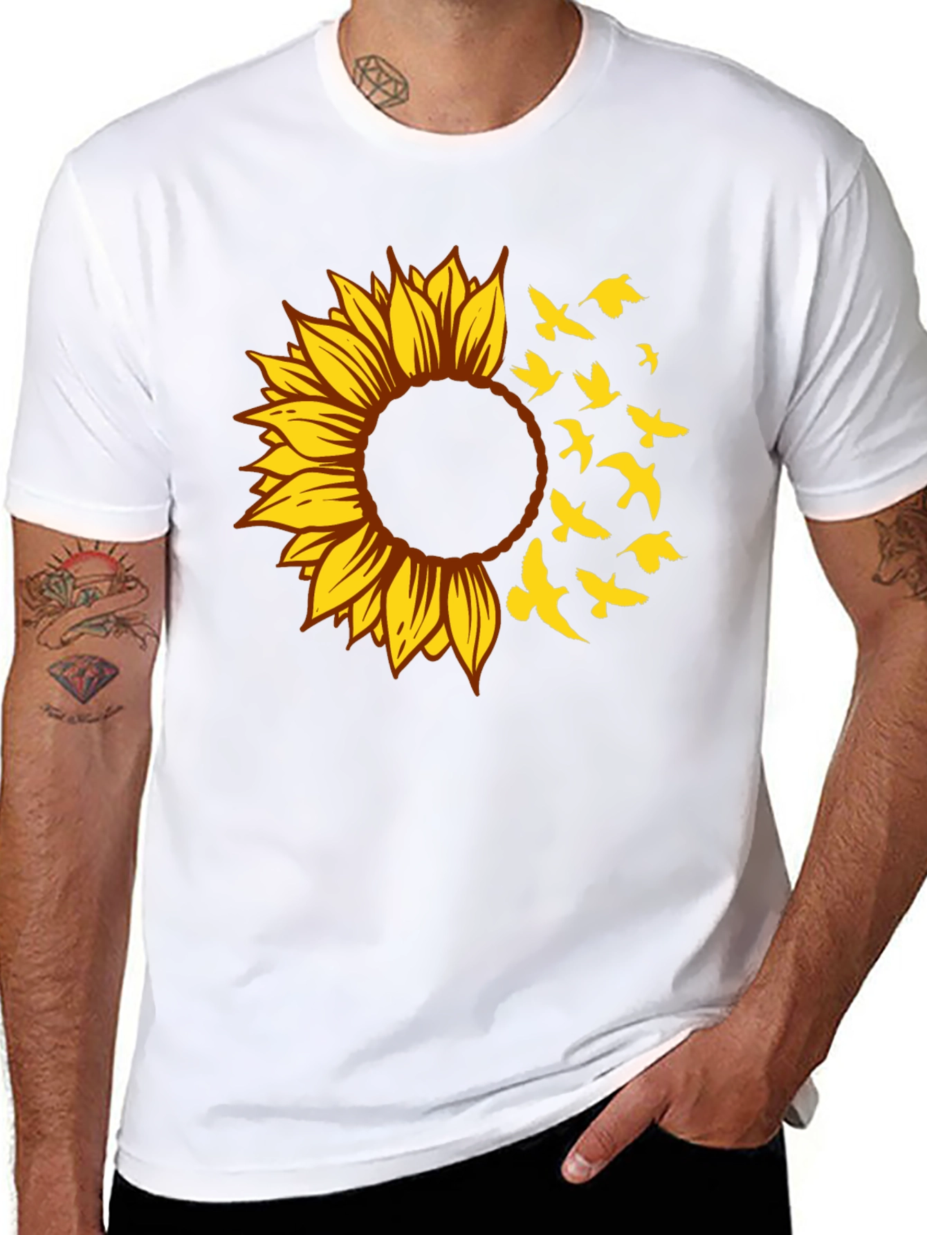 Black Sunflower Bird T-Shirt - Stylish Graphic Tee view 8