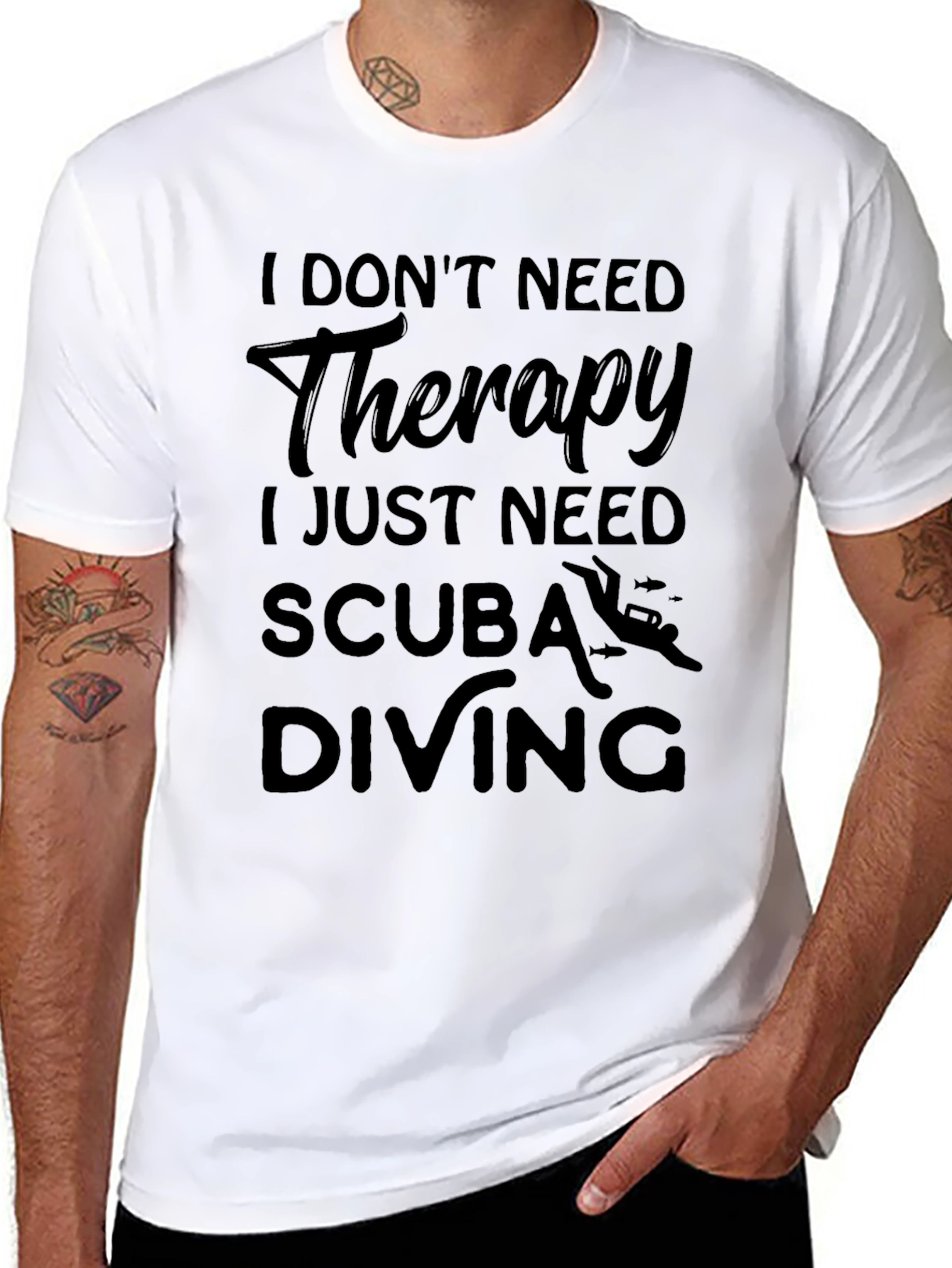 Black Scuba Diving Therapy T-Shirt, Diver Gift view 8