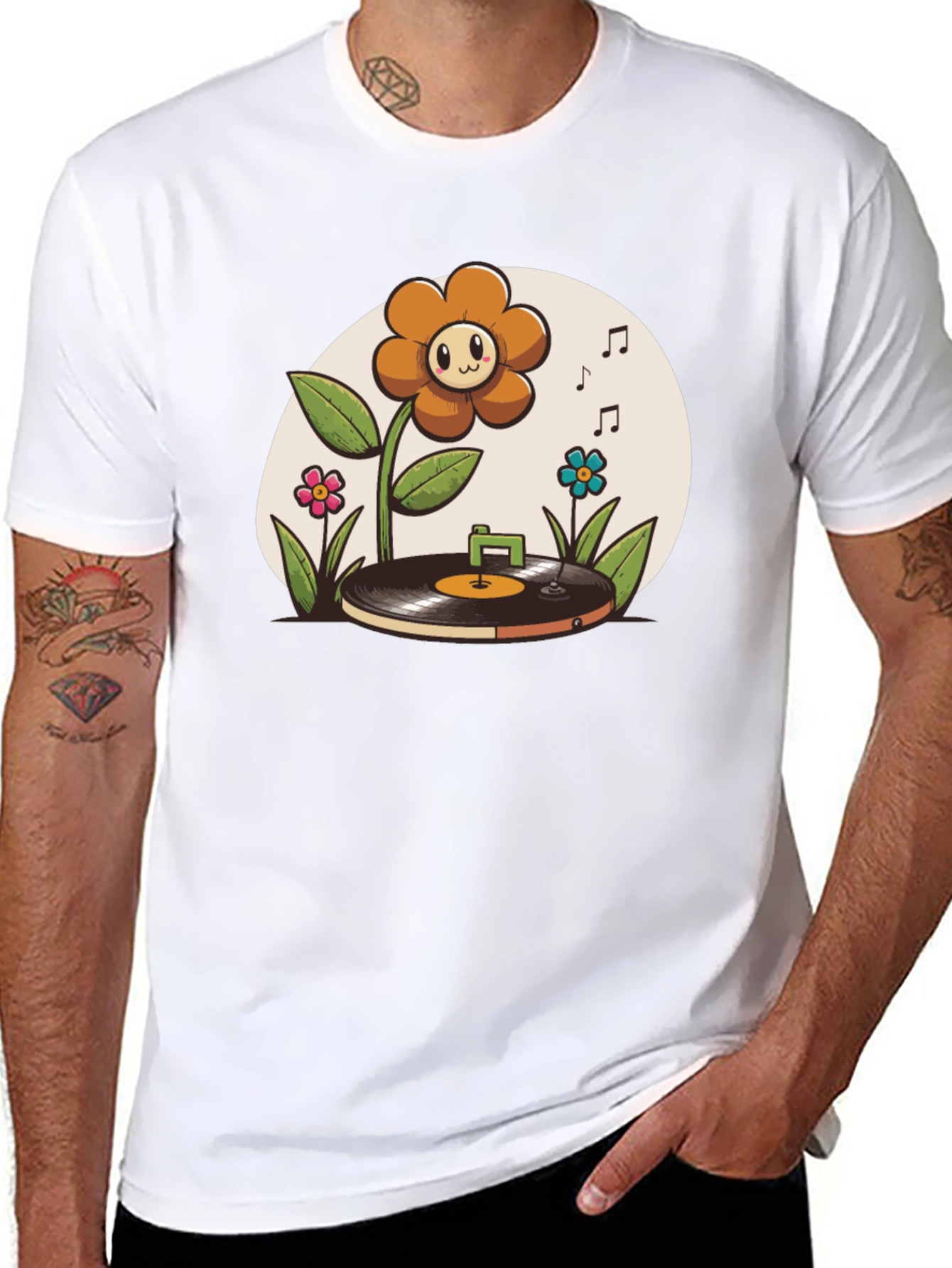 Black Groovy Flower Power Music T-Shirt view 8