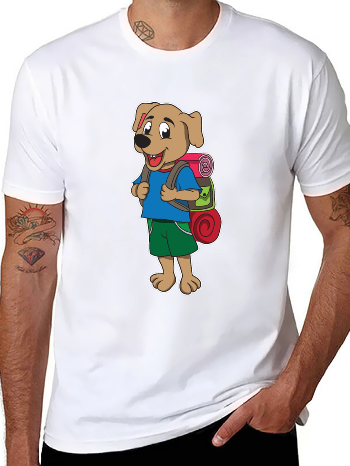 Black Dog Hiker Cartoon Black T-Shirt view 8