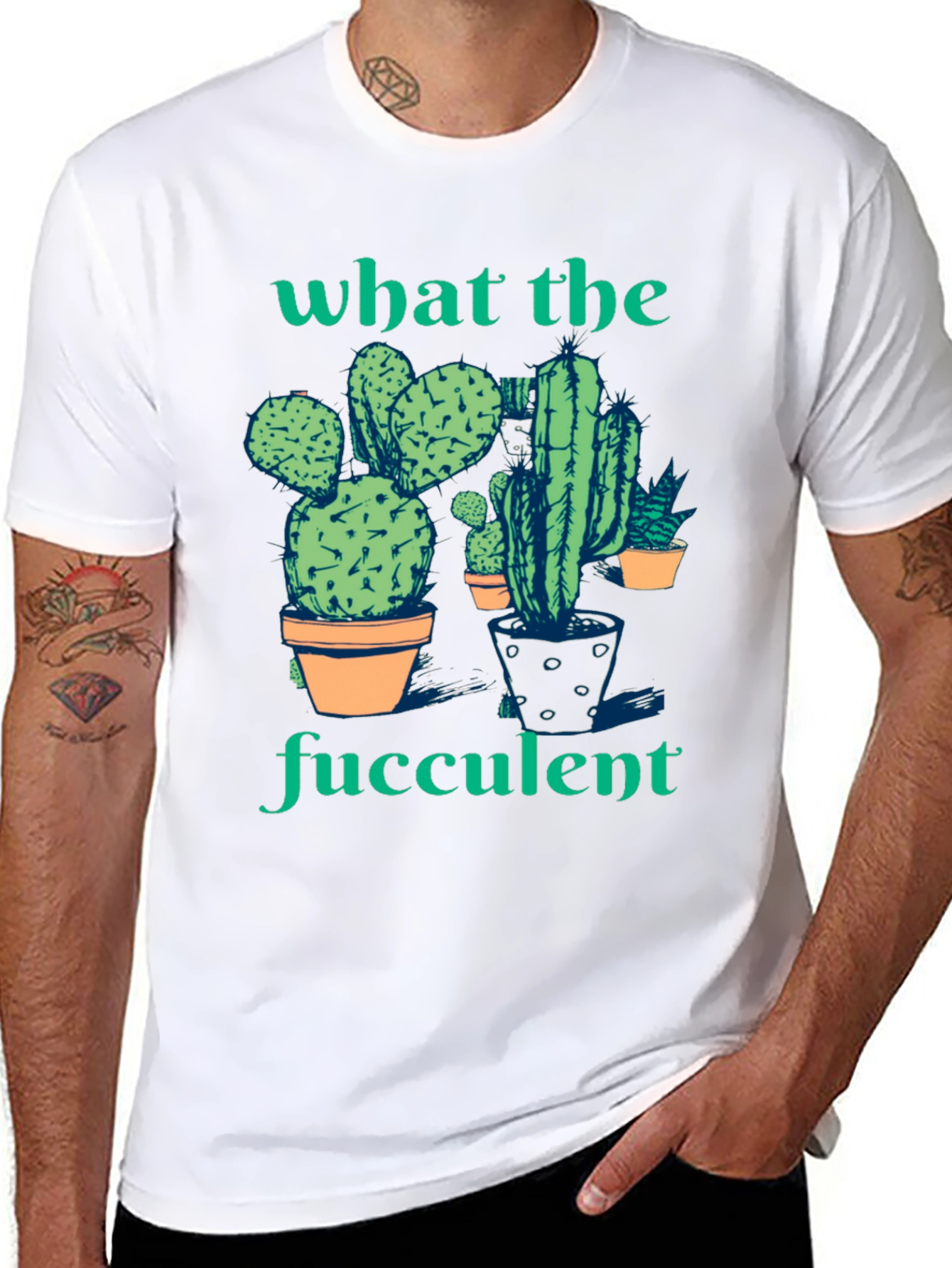 Black What the Fucculent Cactus Humor Graphic T-Shirt view 8