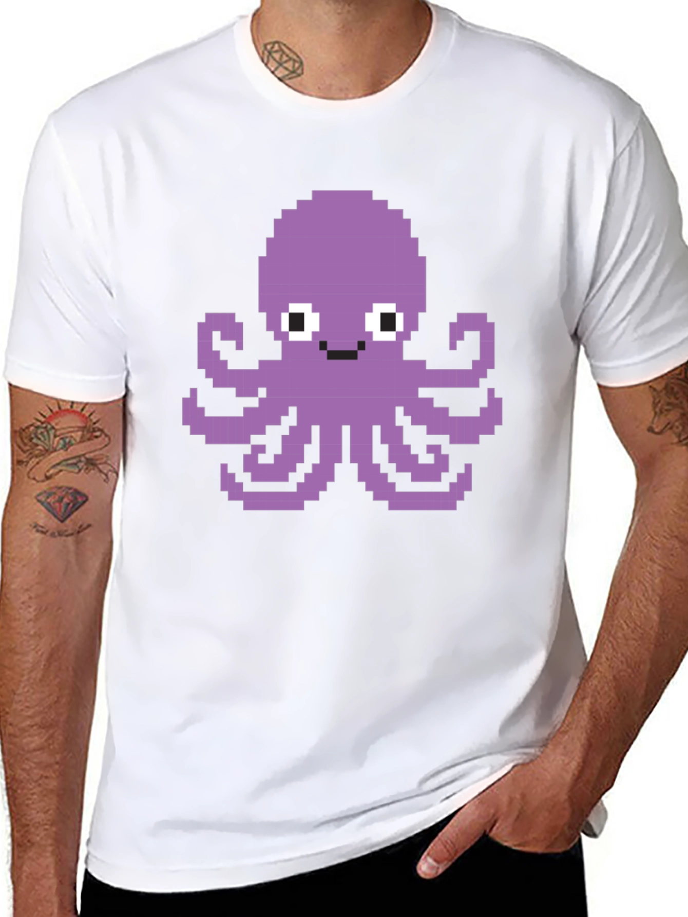 Black Pixel Octopus Graphic Tee - Black Cotton T-Shirt view 8