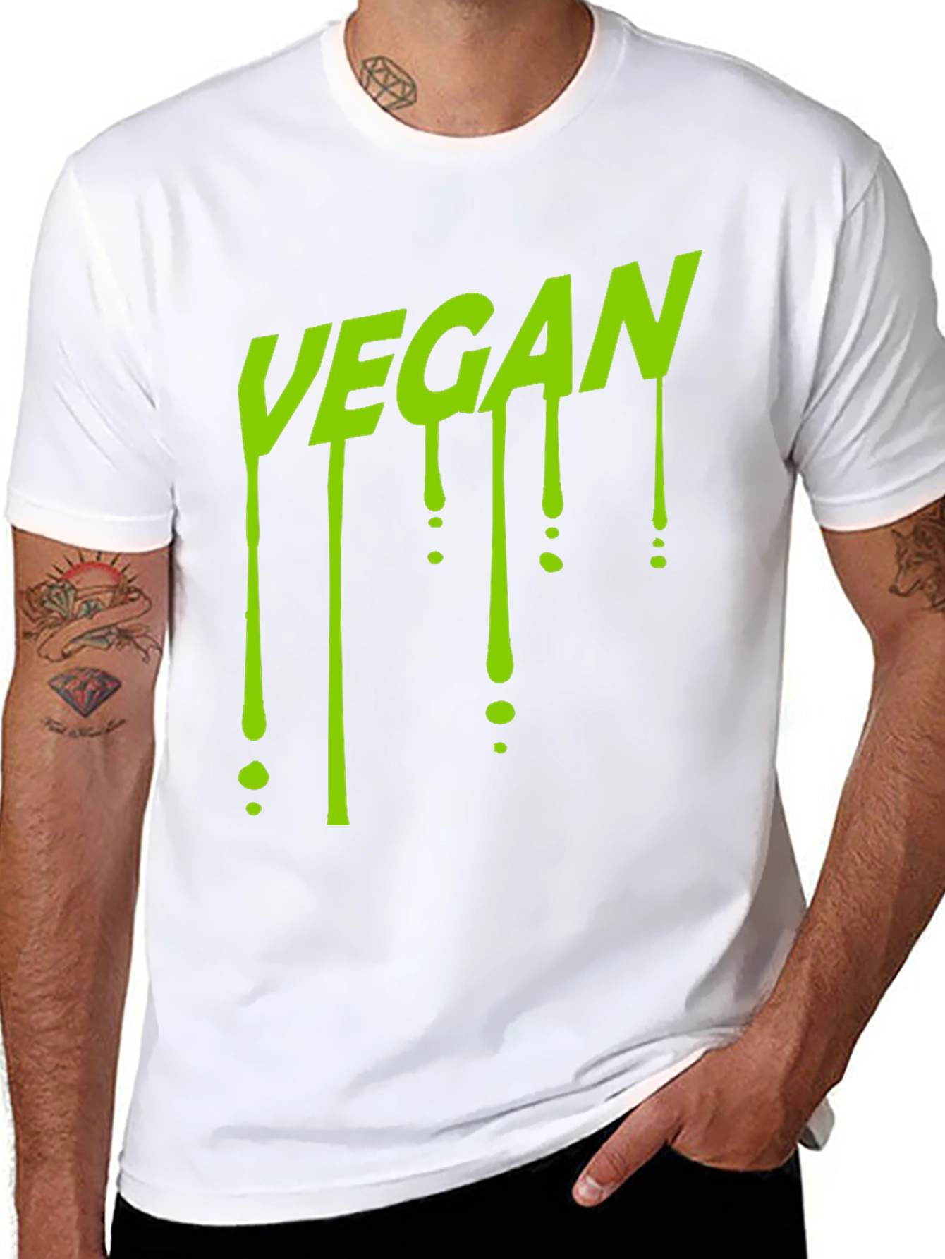 Black Vegan Drip T-Shirt - Black Crew Neck view 8