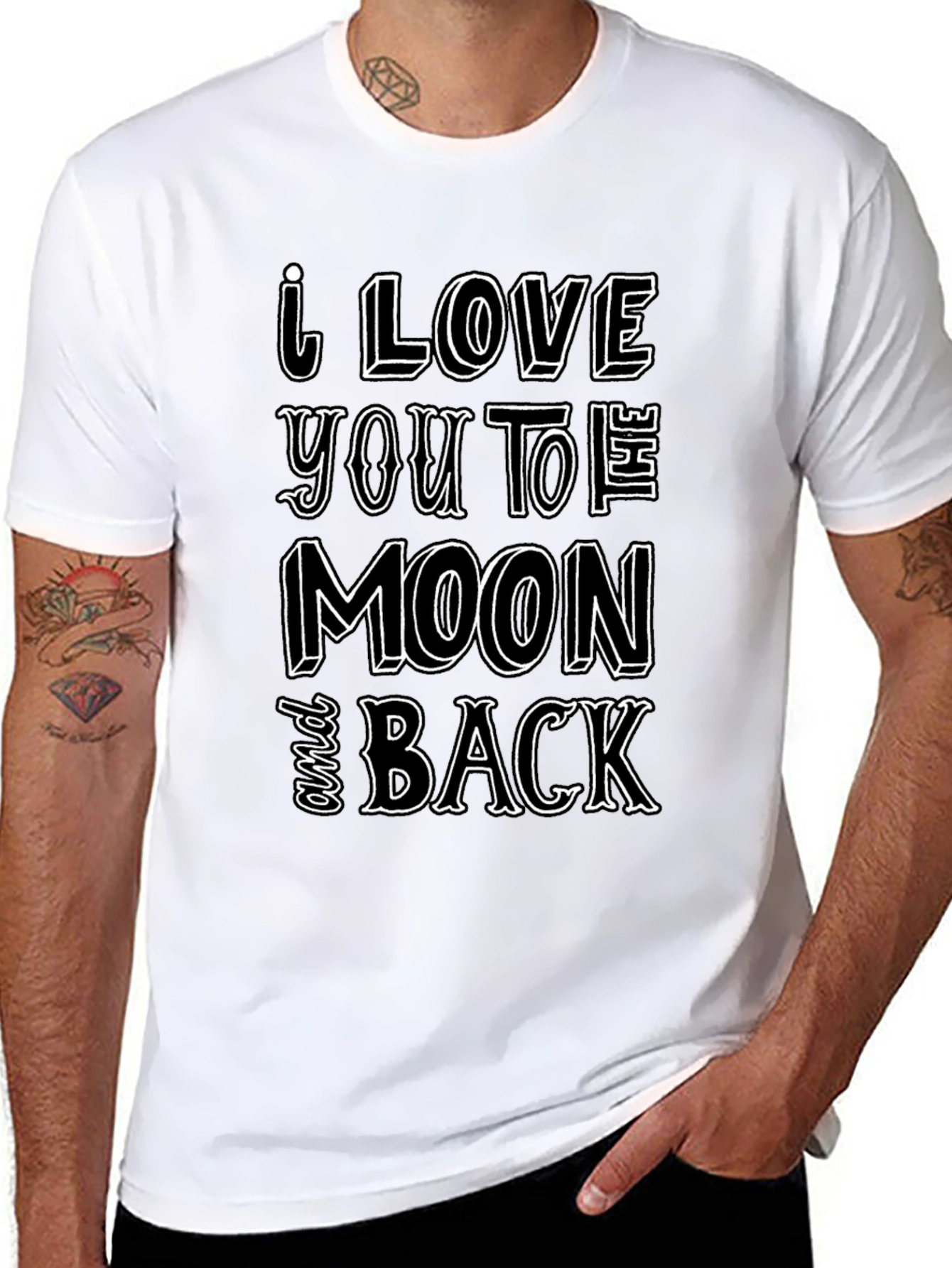 Black I Love You To The Moon and Back Black T-Shirt view 8
