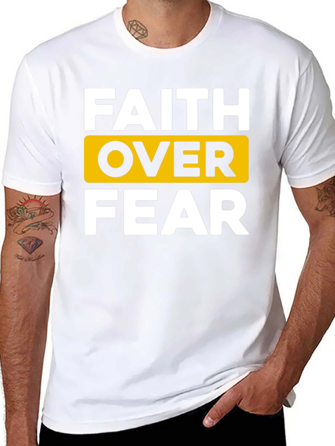 Black Faith Over Fear Graphic Tee - Black Cotton T-Shirt view 8