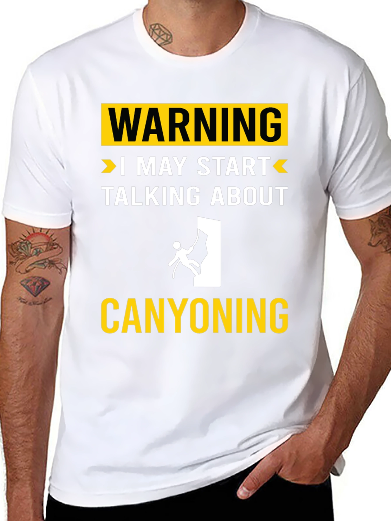 Black Canyoning Warning T-Shirt - Funny Adventure Tee view 8