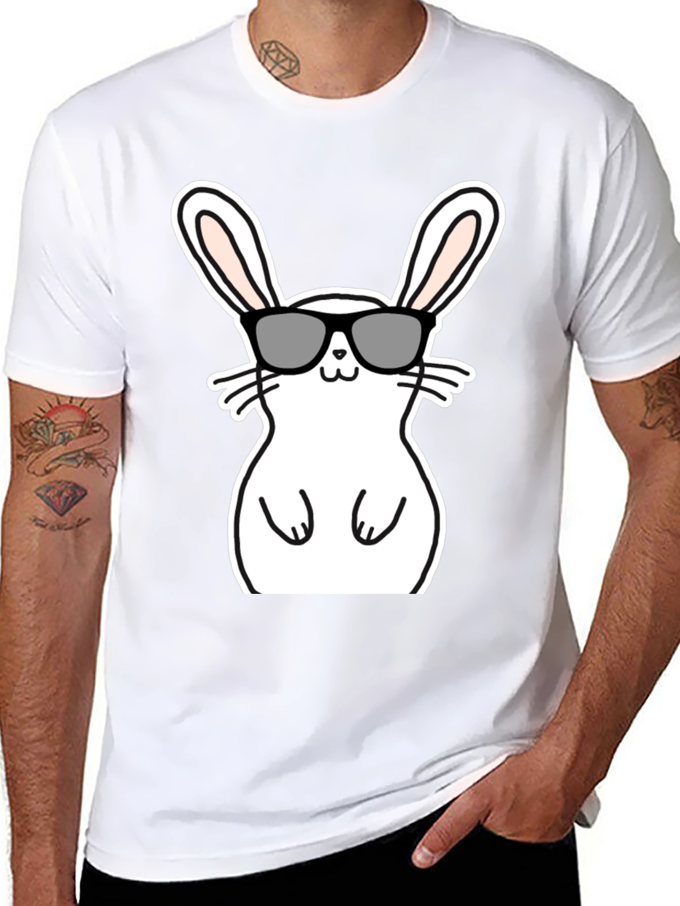 Black Cool Bunny Graphic Tee - Black Cotton Blend view 8