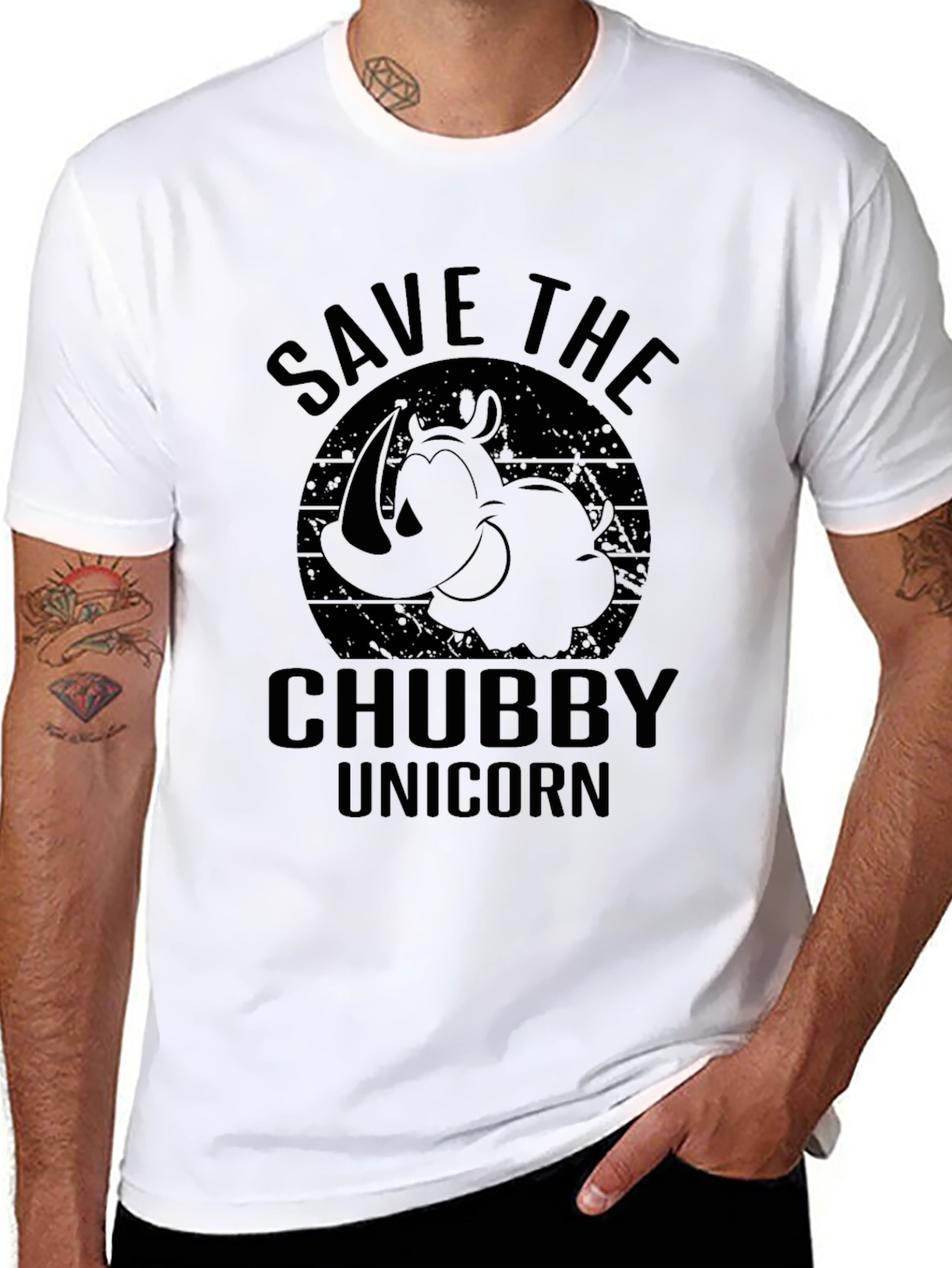 Black Save the Chubby Unicorn Black T-Shirt view 8