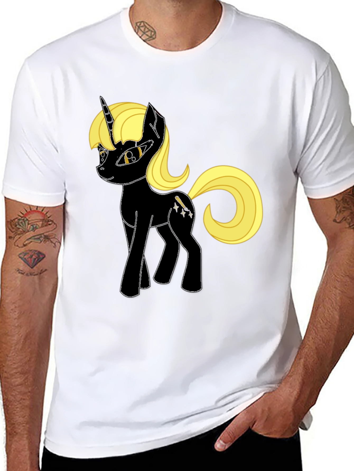 Black Unicorn Graphic Tee - Black Cotton Blend, Unique Design view 8