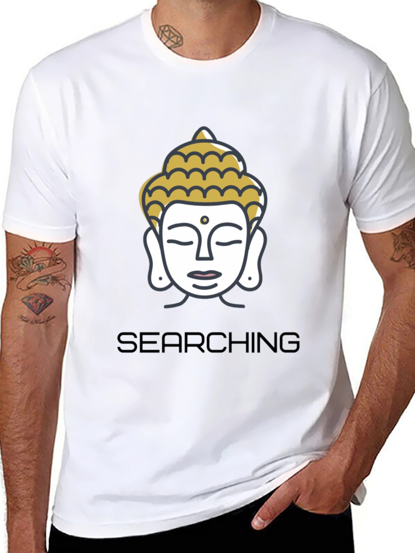 Black Searching Buddha Black Graphic Tee view 8