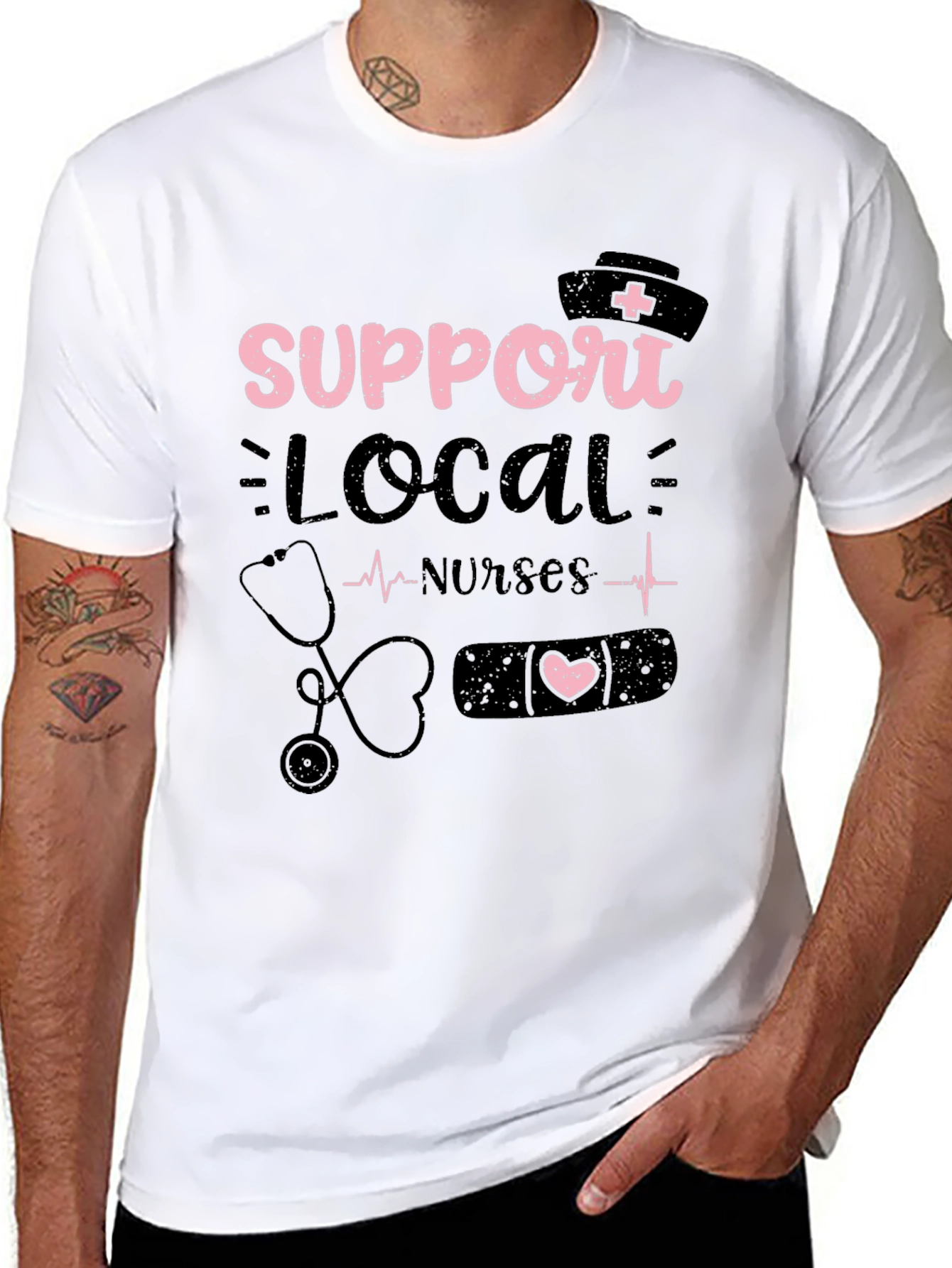 Black Support Local Nurses Graphic Tee view 8