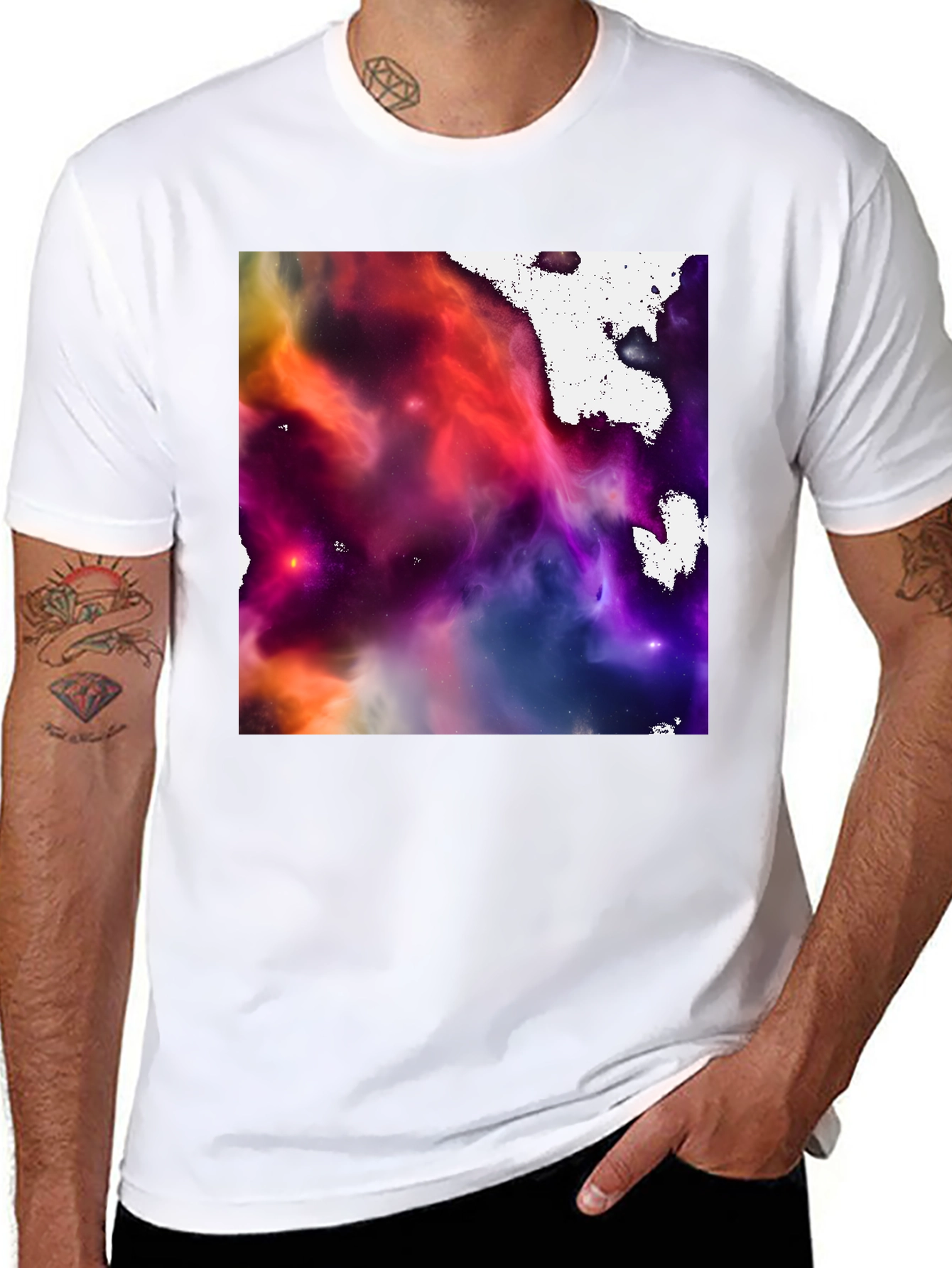 Black Nebula Print Black Crew Neck T-Shirt view 8