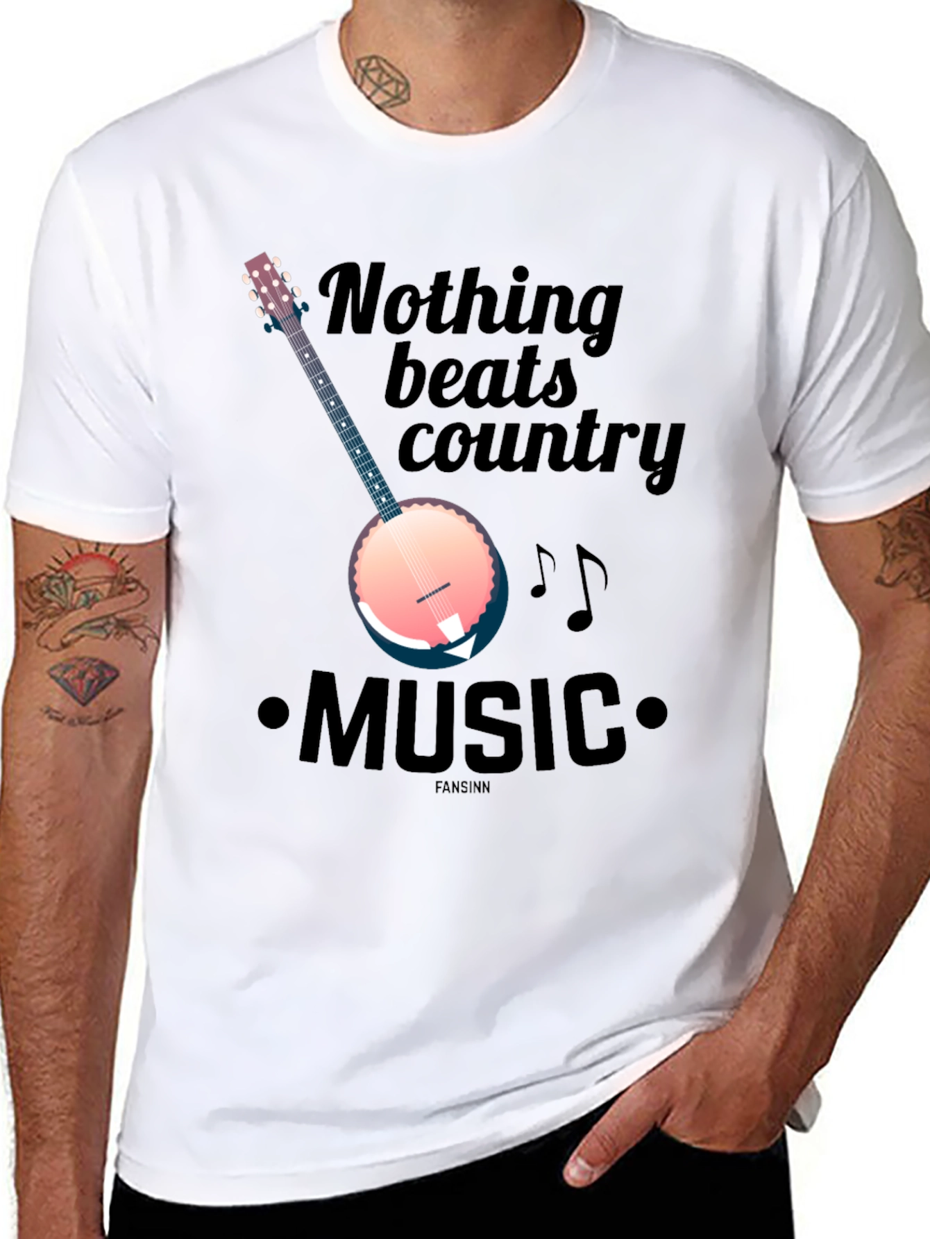 Black Country Music Banjo Graphic T-Shirt view 8