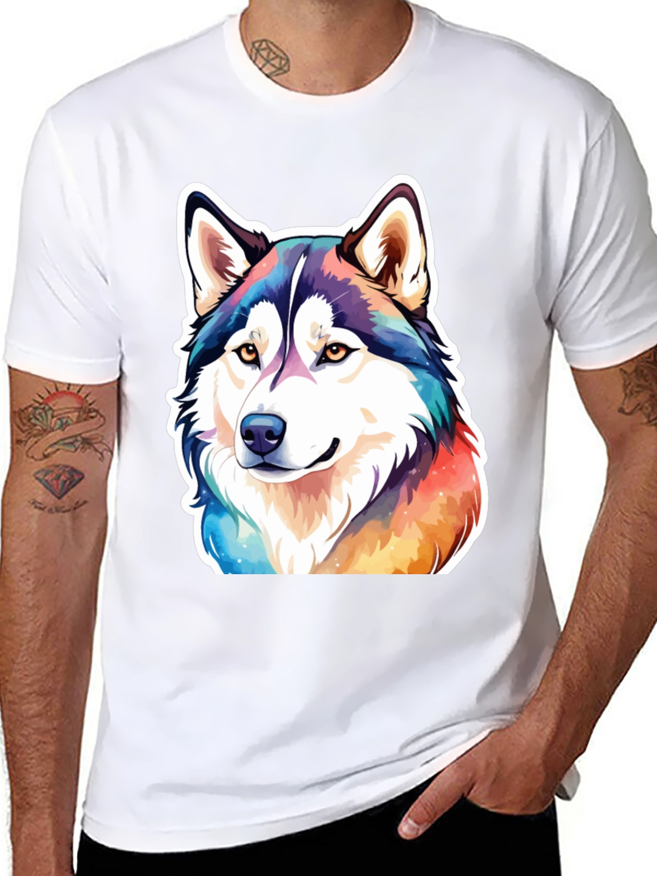 Black Husky Dog Colorful T-Shirt view 8