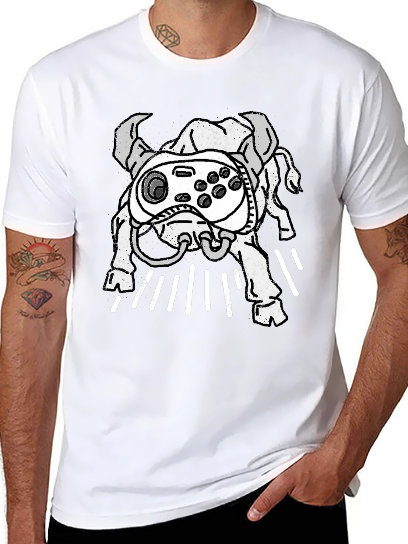 Black Gamer Bull Graphic Tee - Black Cotton Blend T-Shirt view 8