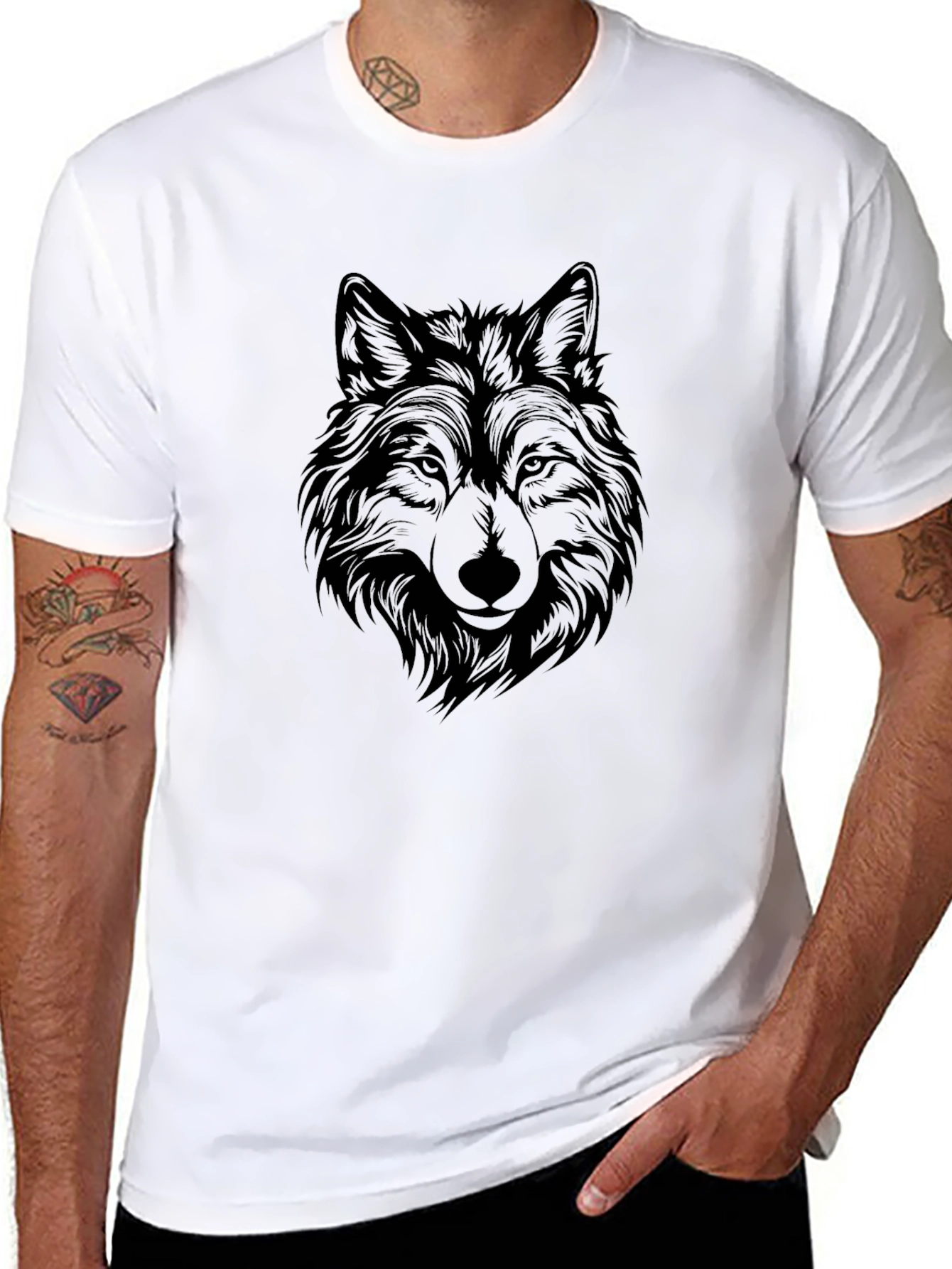 Black Black Wolf Graphic Tee - Stylish Animal Print T-Shirt view 8
