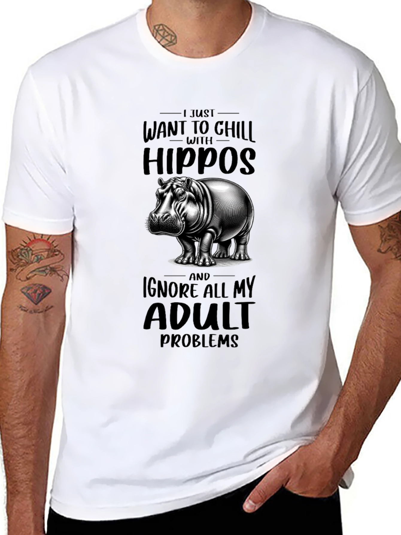 Black Chill with Hippos Graphic T-Shirt view 8