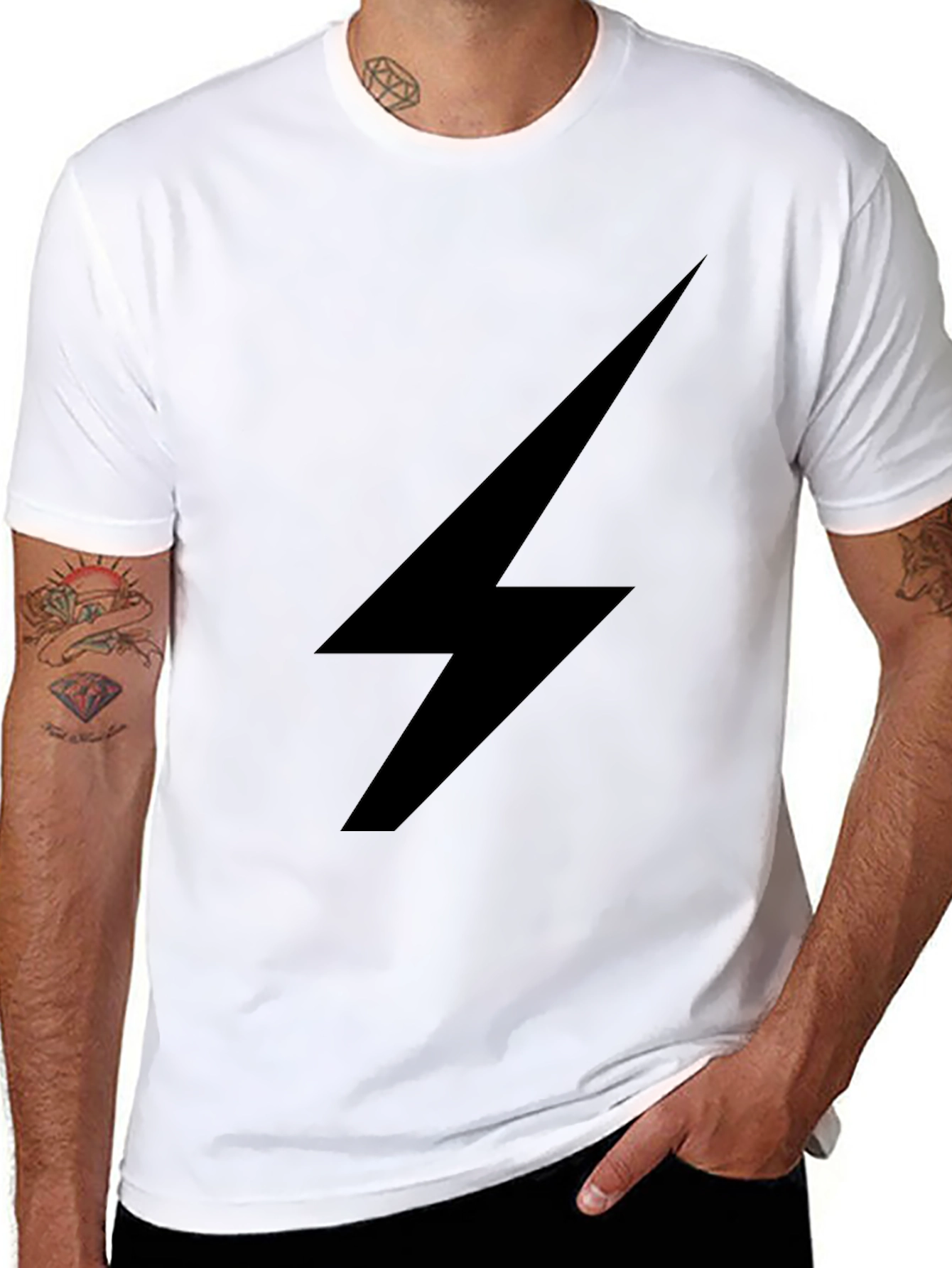 Black Black T-Shirt with Lightning Bolt Design view 8