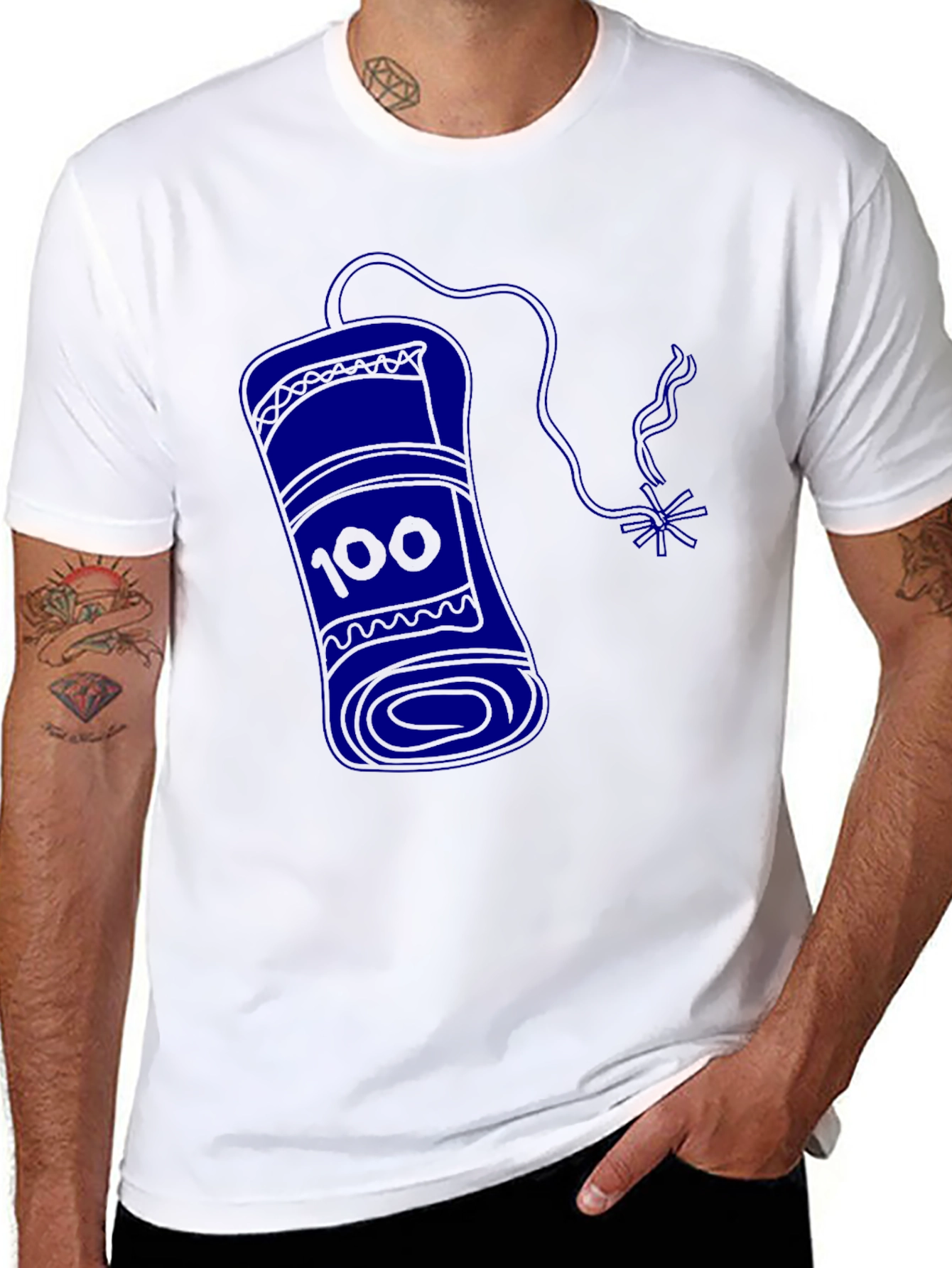 Black Men's Black T-Shirt with Blue Dynamite Graphic view 8