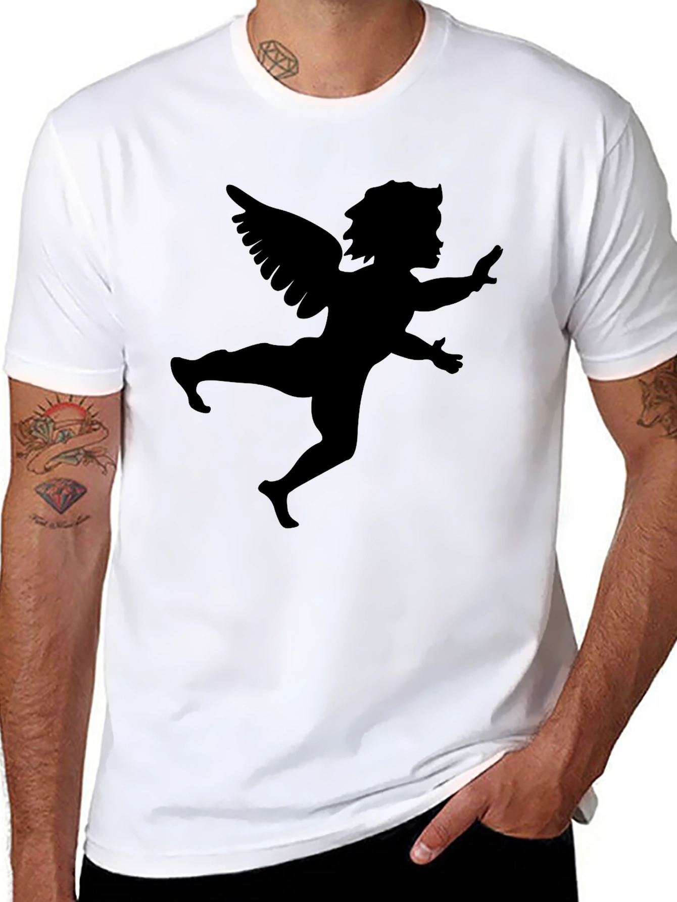 Black Angel Silhouette Graphic T-Shirt - Black view 8