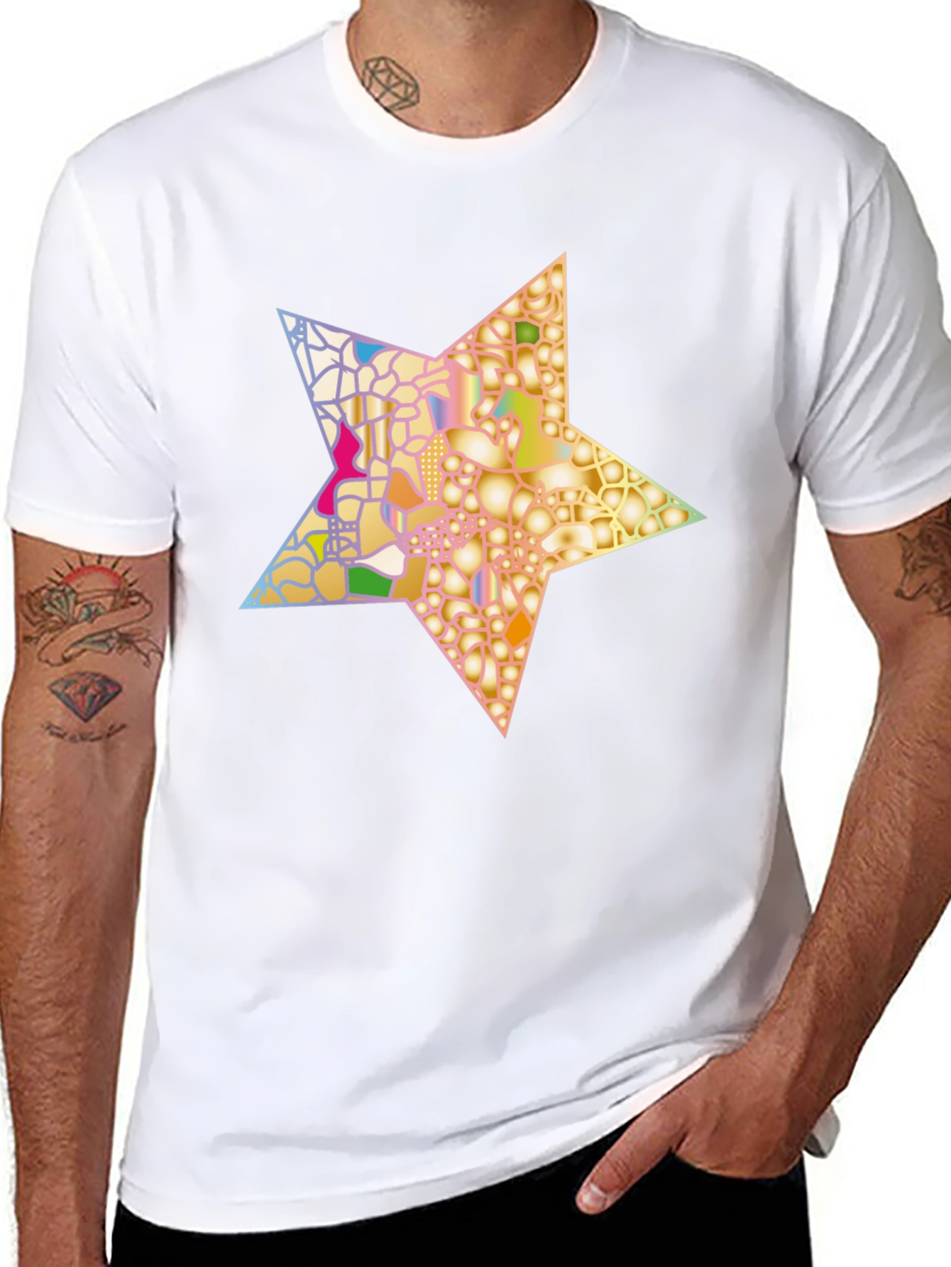 Black Abstract Star Graphic Tee - Stylish Men's Black T-Shirt view 8