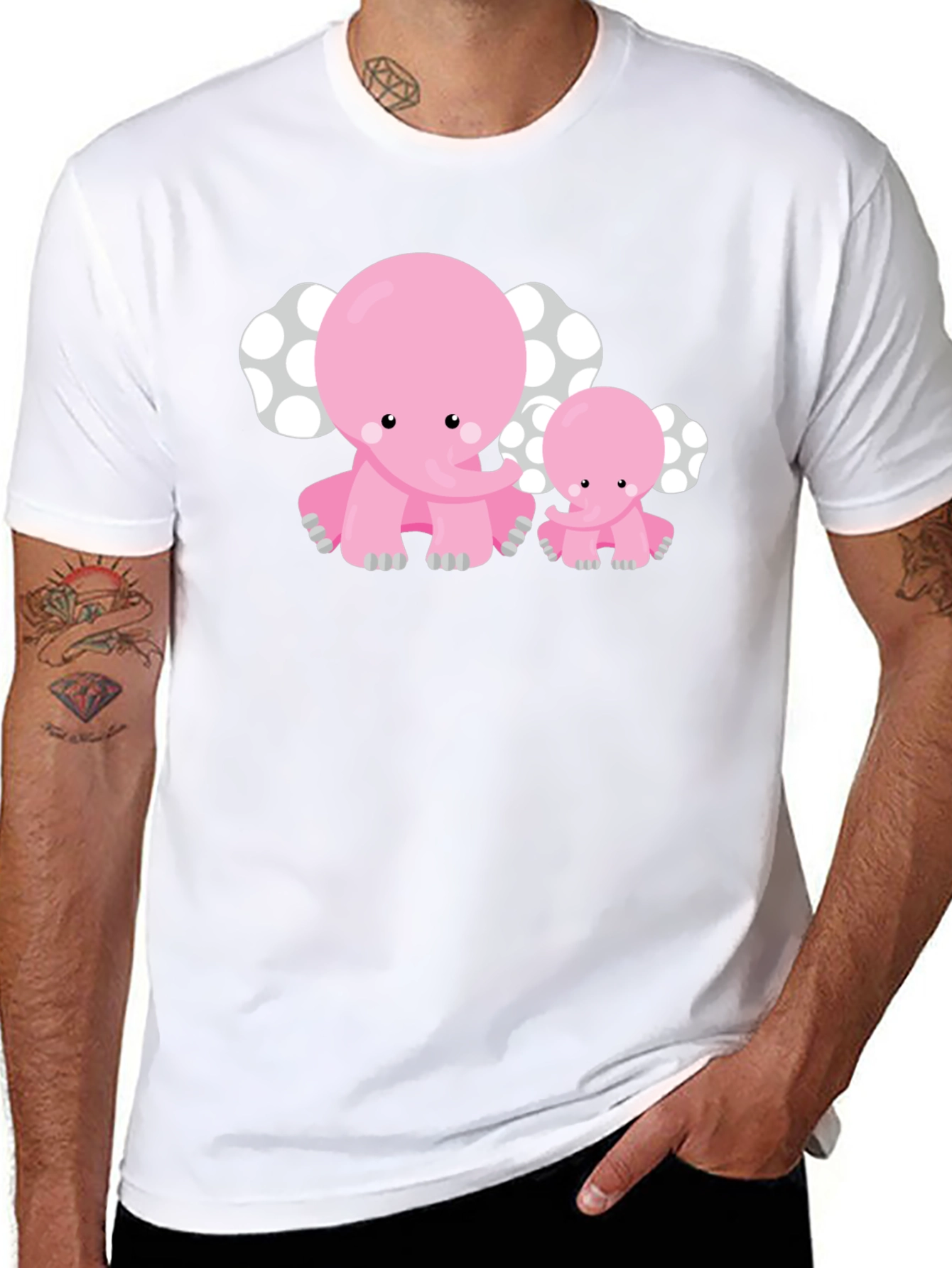 Black Cute Pink Elephant Graphic Tee view 8