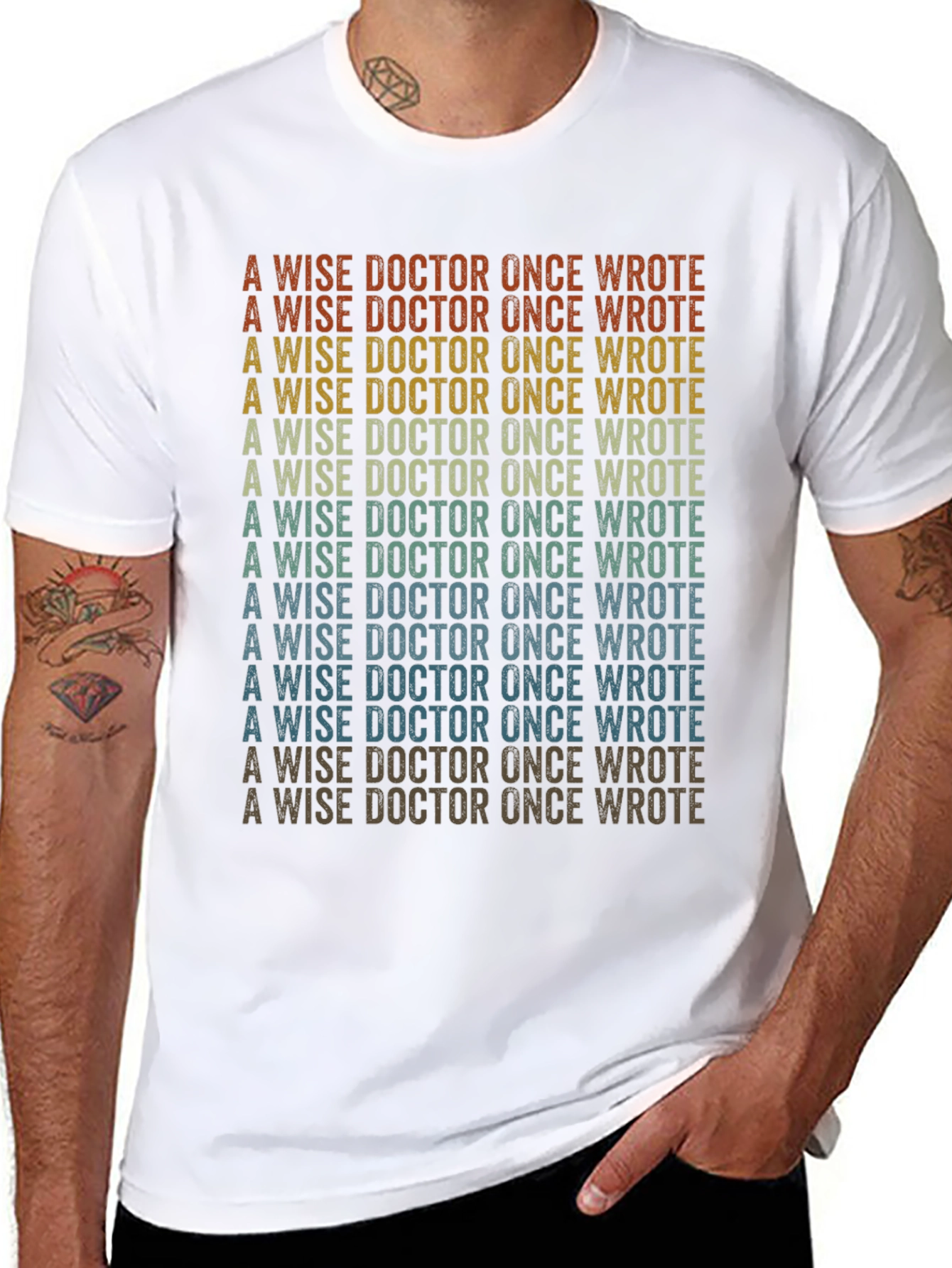 Black A Wise Doctor T-Shirt - Retro Repeated Text Design view 8
