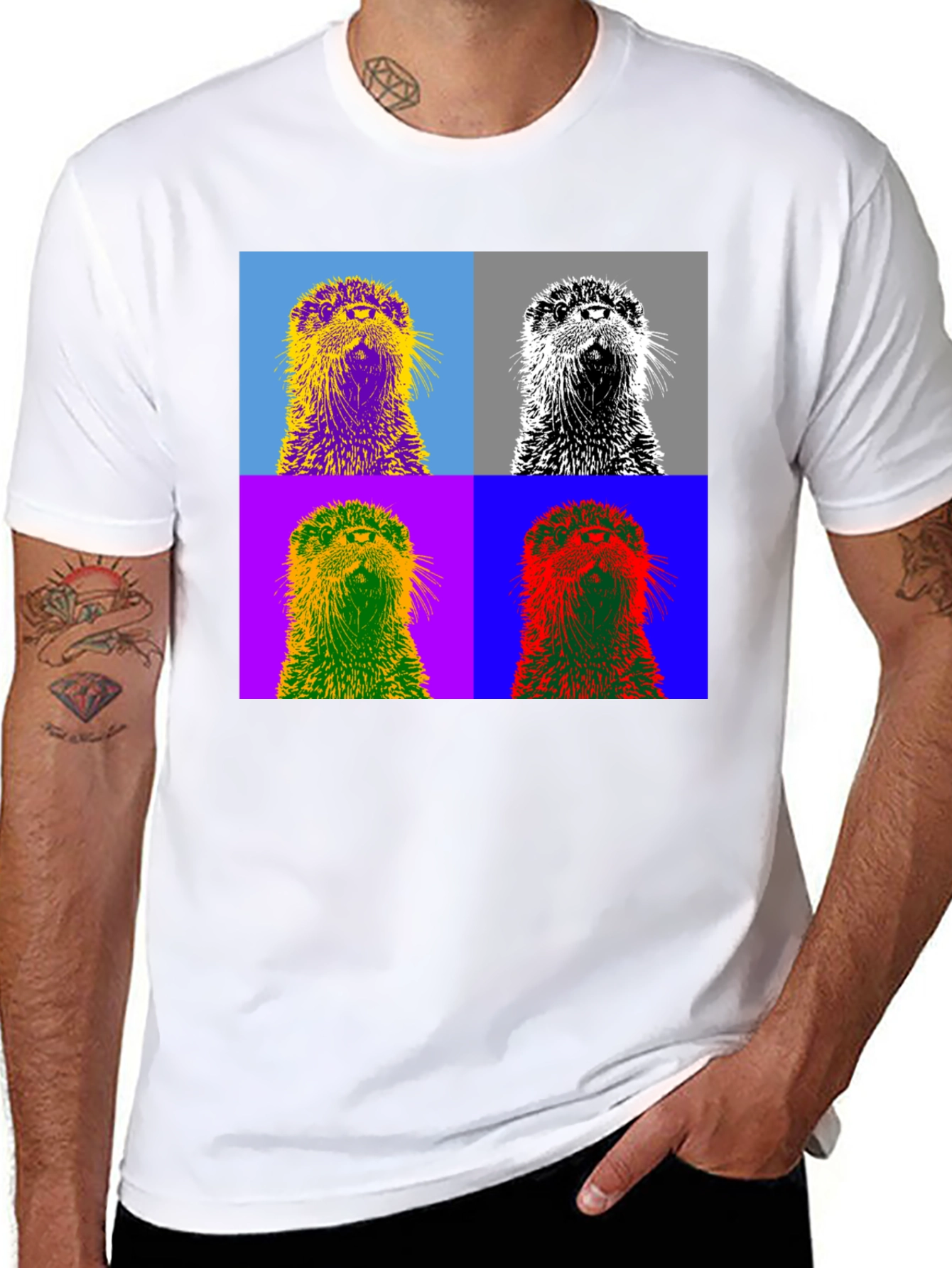 Black Pop Art Otter Graphic Tee - Black Cotton T-Shirt view 8