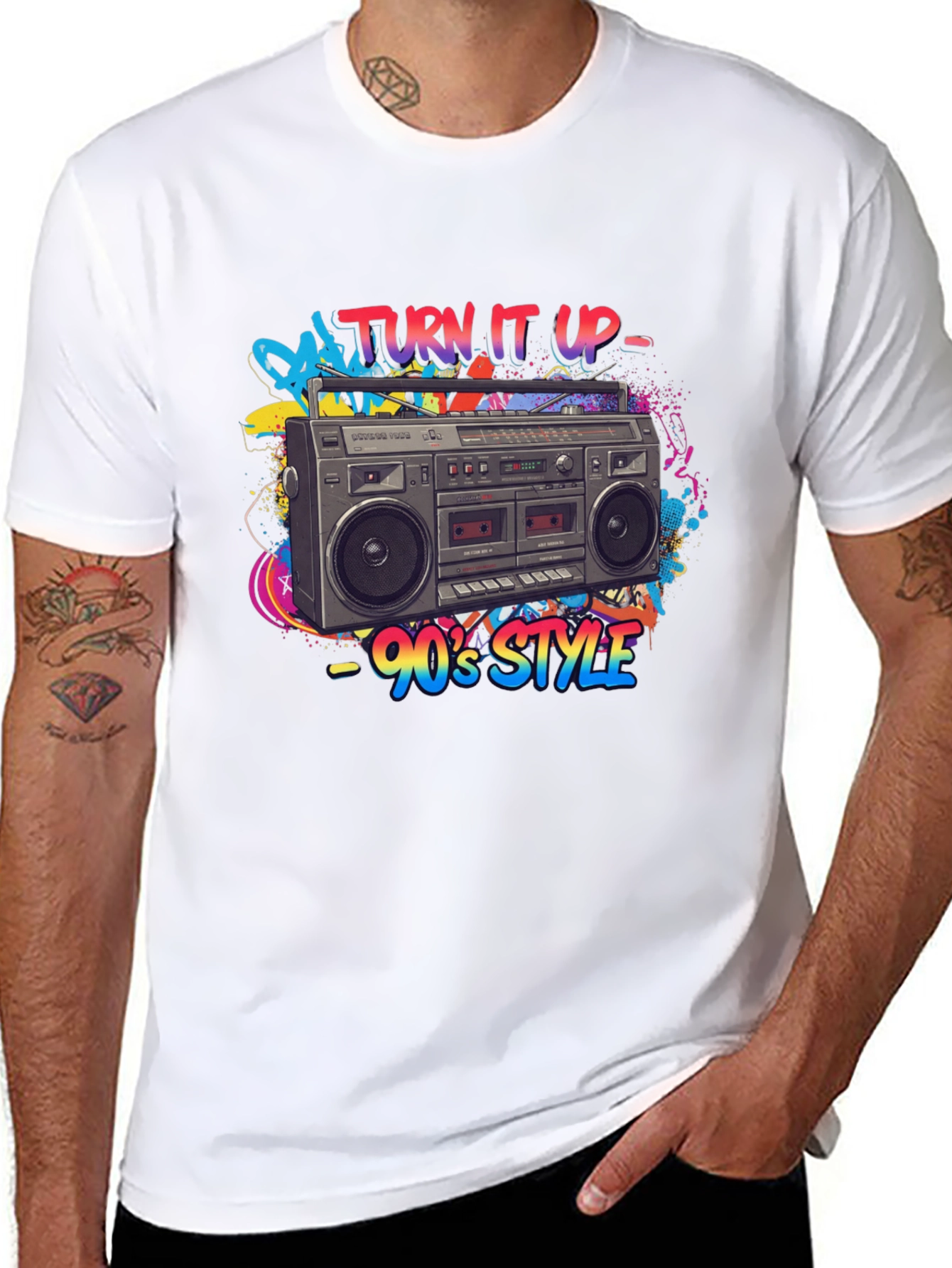 Black 90's Style Boombox Graphic Tee - Turn It Up! view 8