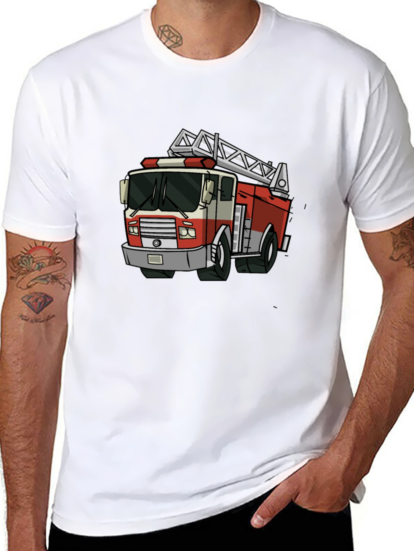 Black Fire Truck Graphic Tee - Cool Cartoon Design view 8