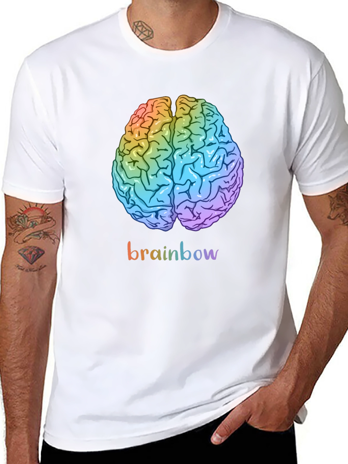 Black Rainbow Brain Graphic Tee - Unisex Cotton T-Shirt view 8