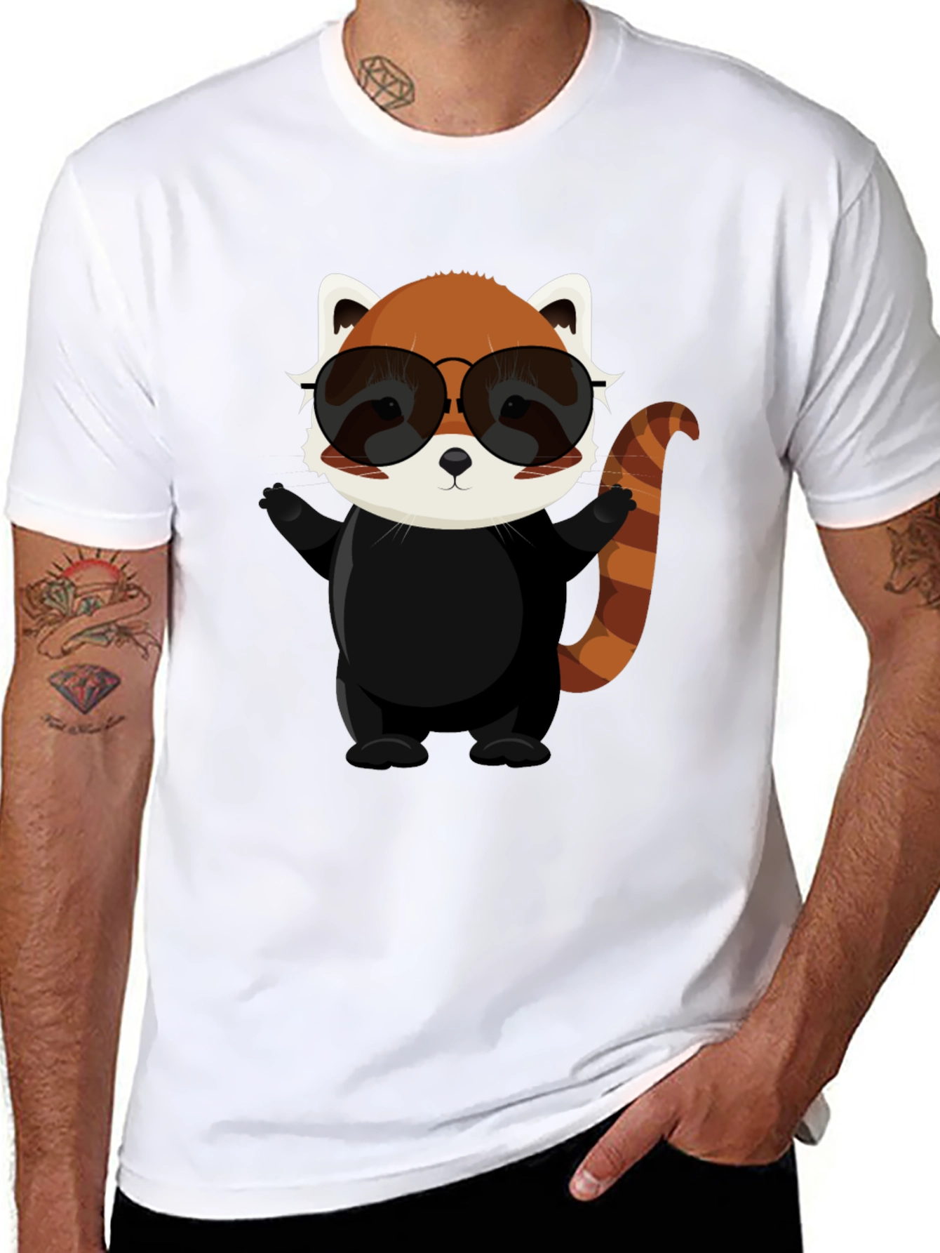 Black Cool Red Panda Graphic Tee view 8