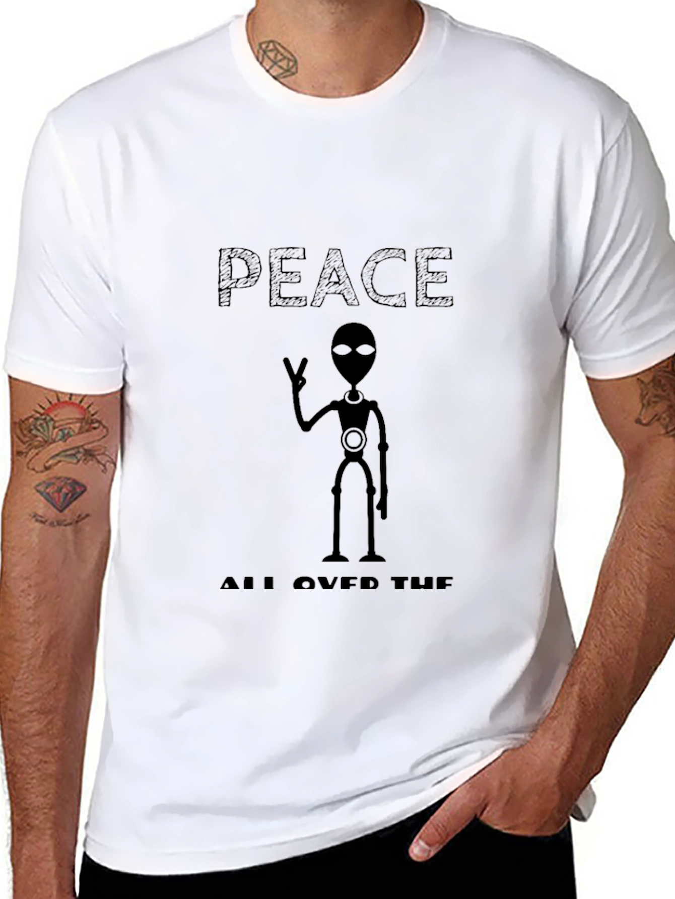 Black Peace Alien Graphic T-Shirt view 8