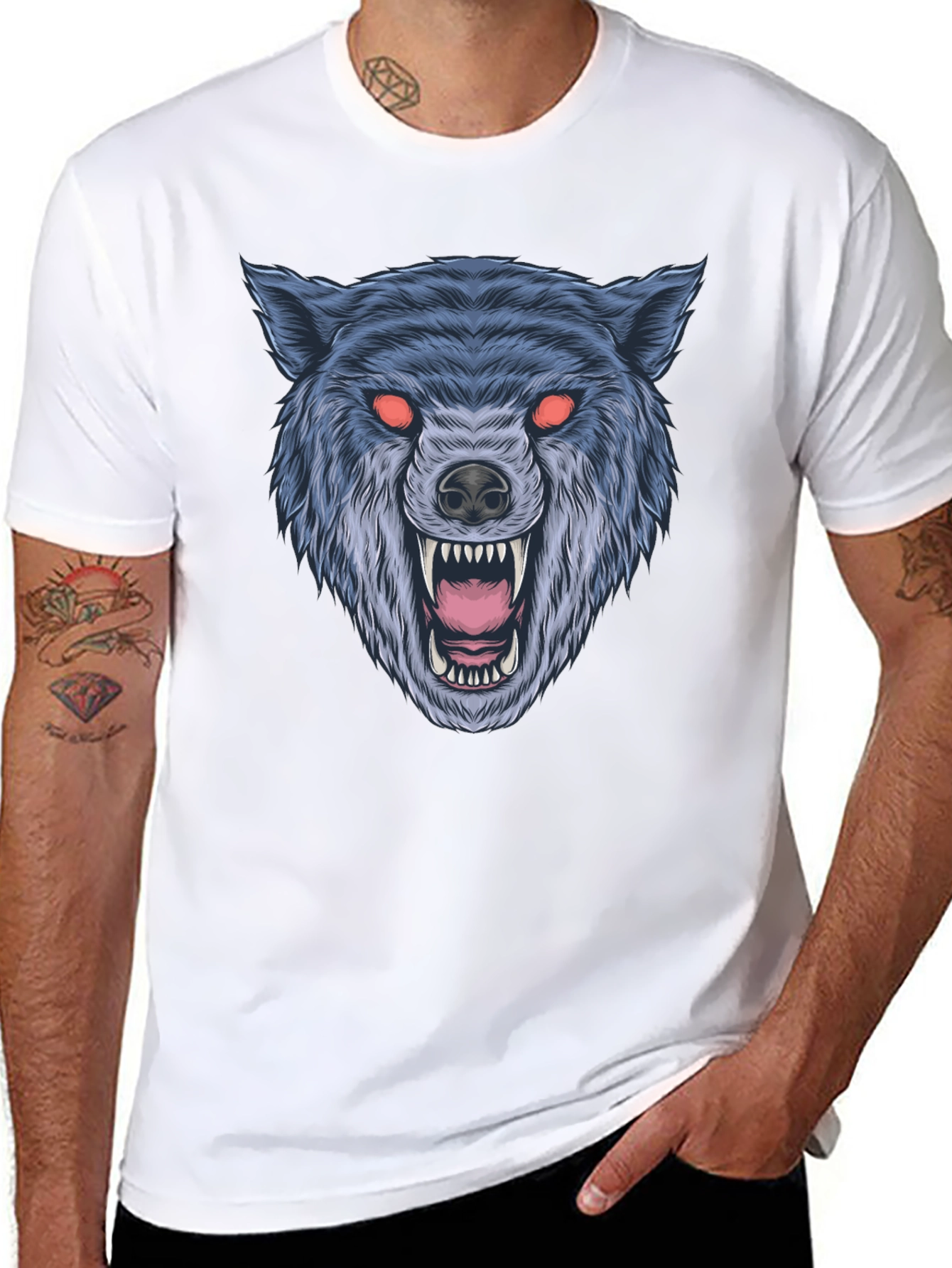 Black Men's Black Wolf Graphic T-Shirt view 8