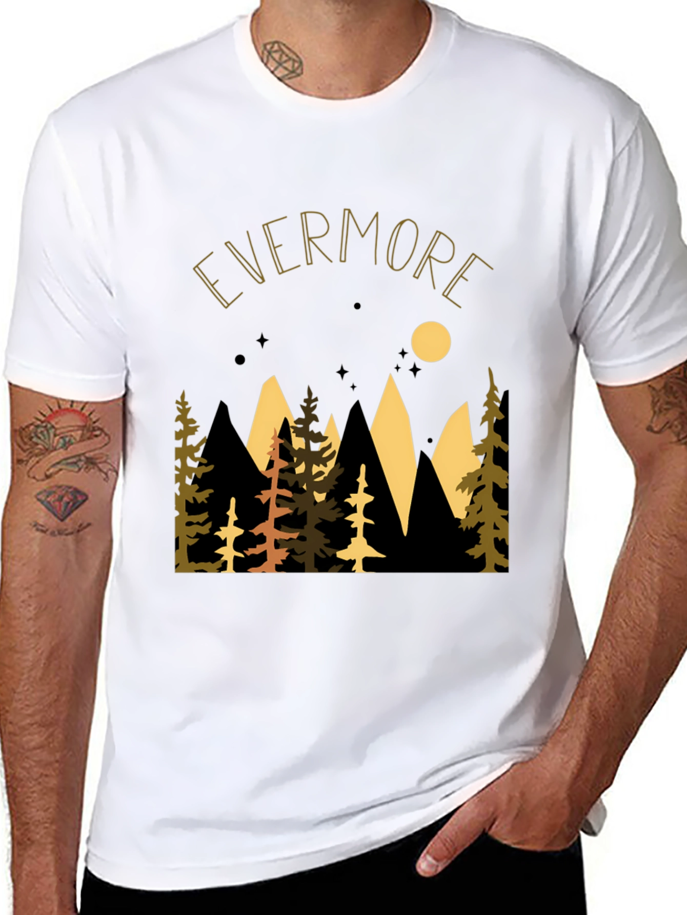 Black Evermore Forest Graphic Tee - Nature Inspired Unisex T-Shirt view 8